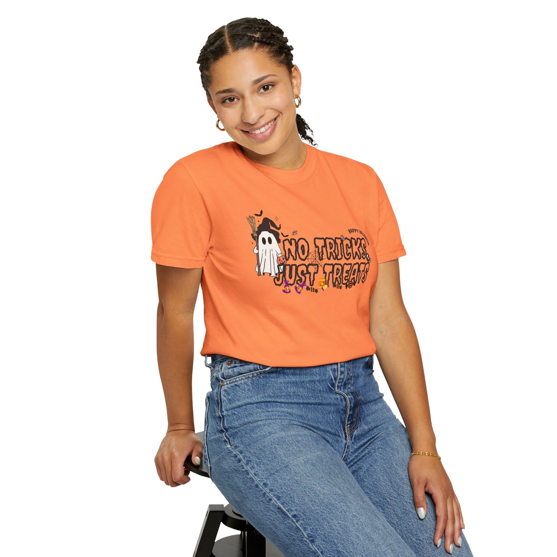 No Tricks Just Treats Halloween Garment-Dyed T-Shirt