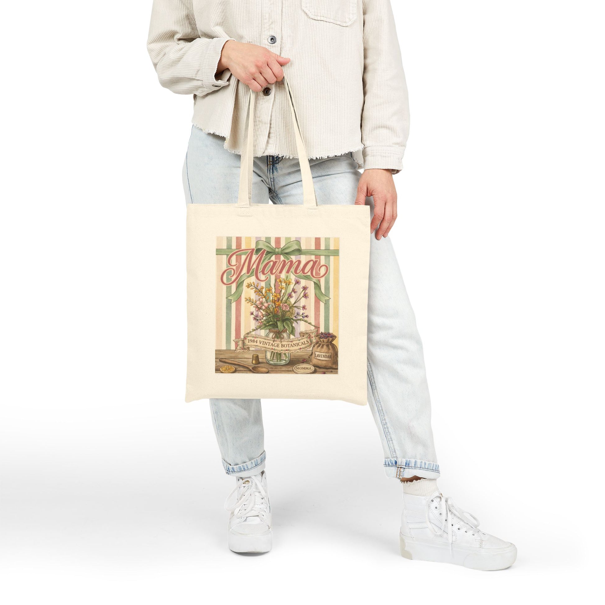 Mama Tote Bag, Cottagecore Floral Canvas Tote, Vintage Garden Mom Gift, Cute Mothers Day Gift for Her