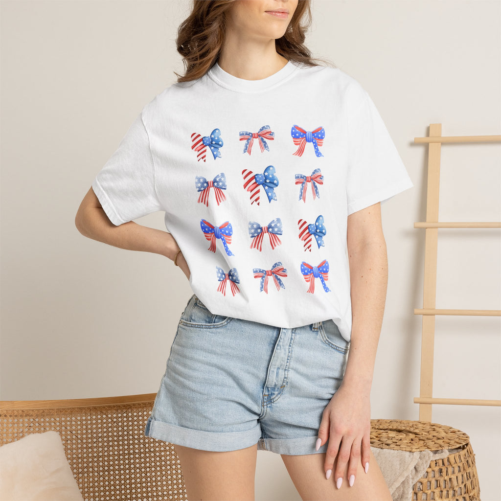 Patriotic Ribbon Bows T-Shirt — American Flag 4th of July Tee