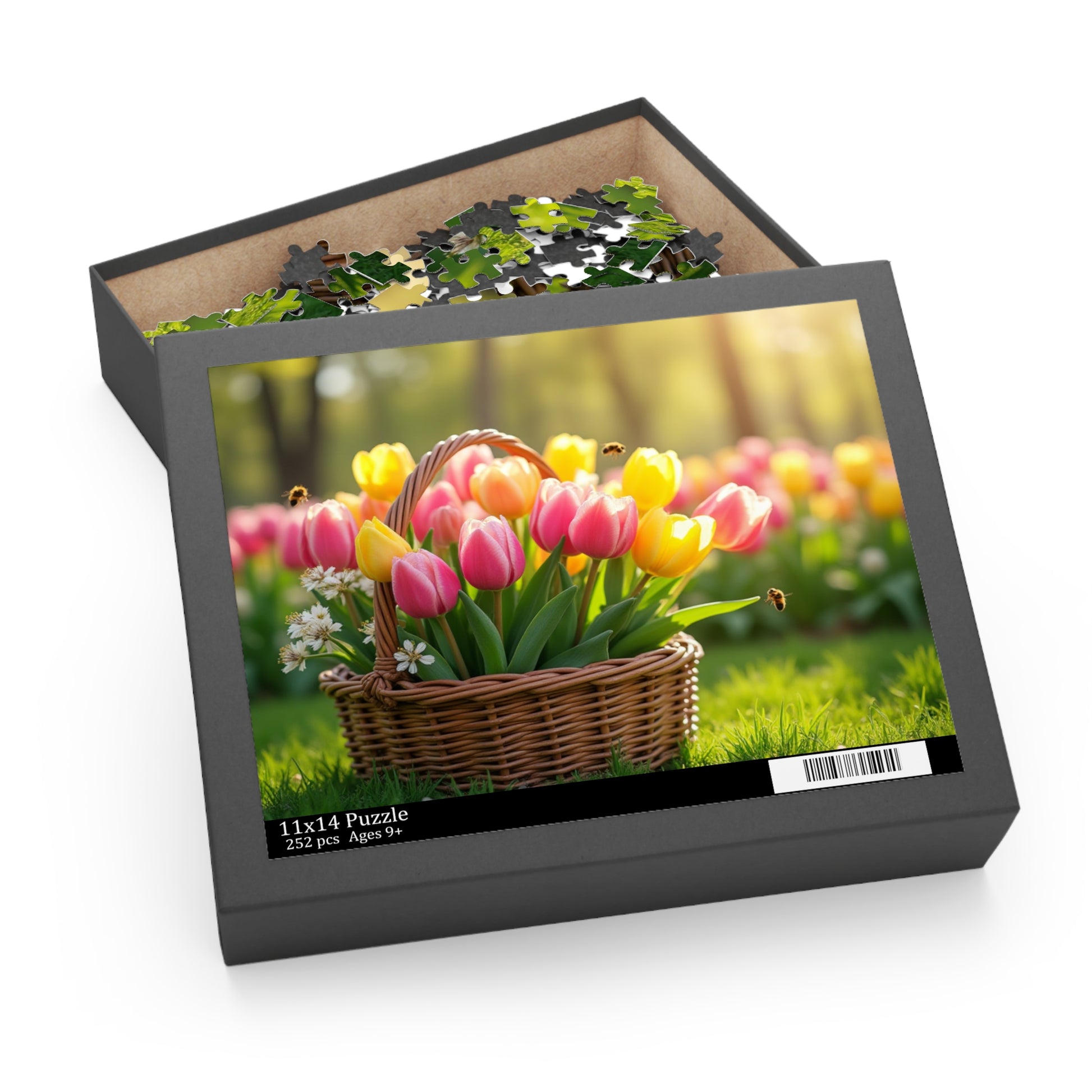 Spring Garden with Tulips and Bees 252 piece puzzle