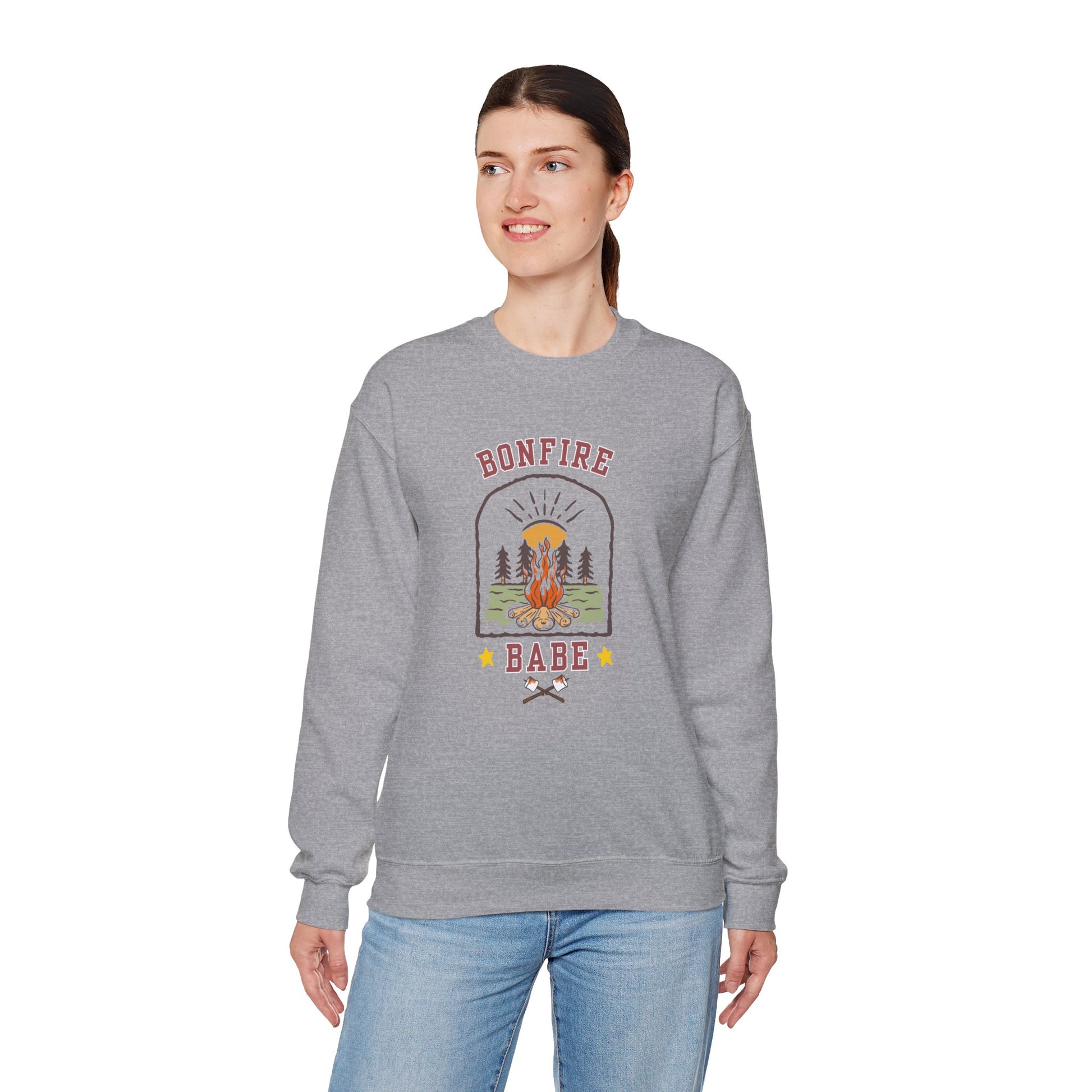 Bonfire Babe Crewneck Sweatshirt – Cozy Fall Campfire Pullover for Outdoor Lovers