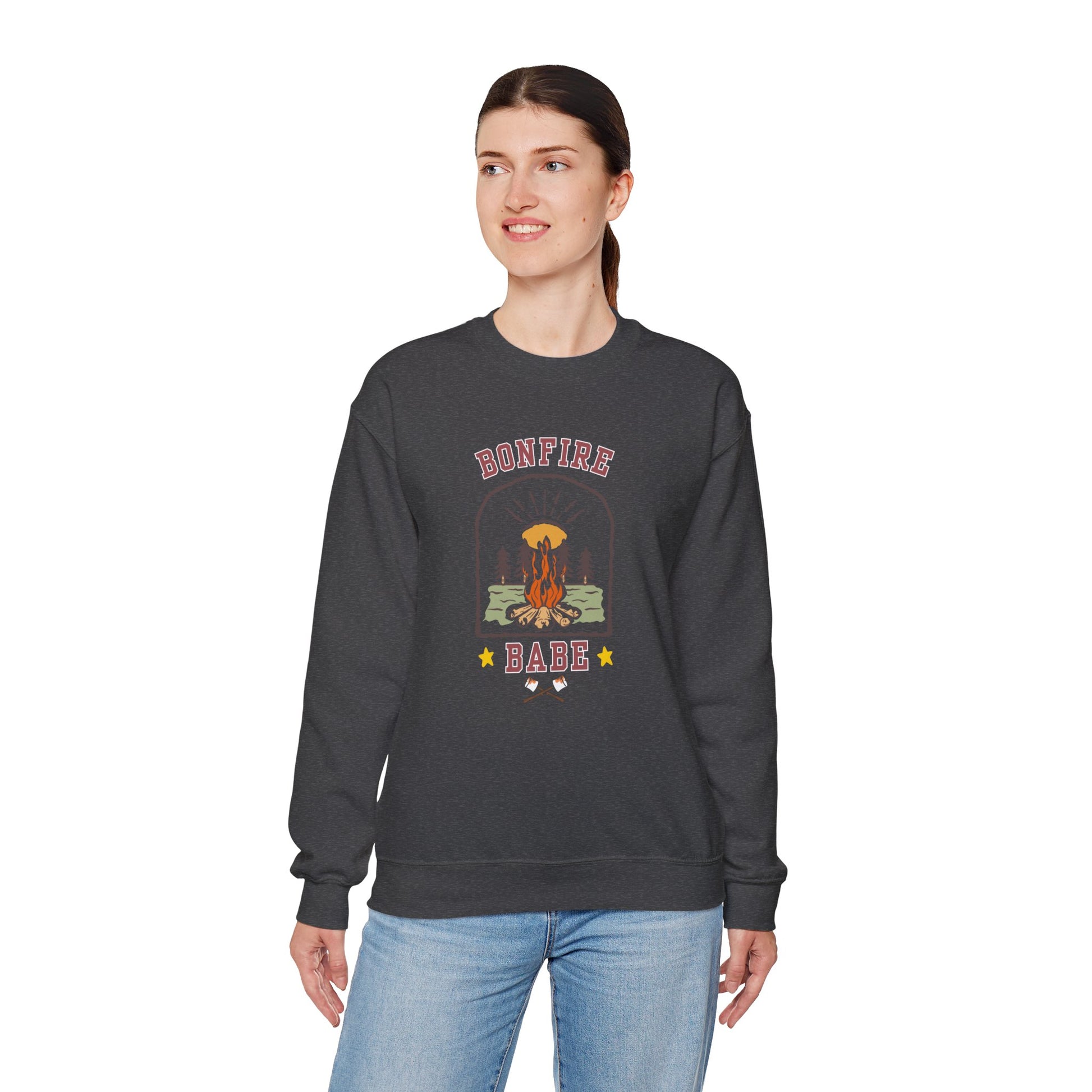Bonfire Babe Crewneck Sweatshirt – Cozy Fall Campfire Pullover for Outdoor Lovers