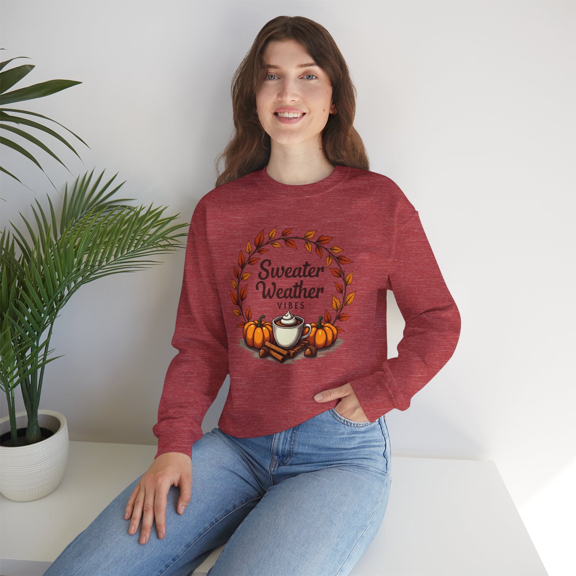 Sweater Weather Vibes, Cozy Fall Pumpkin Coffee Sweatshirt