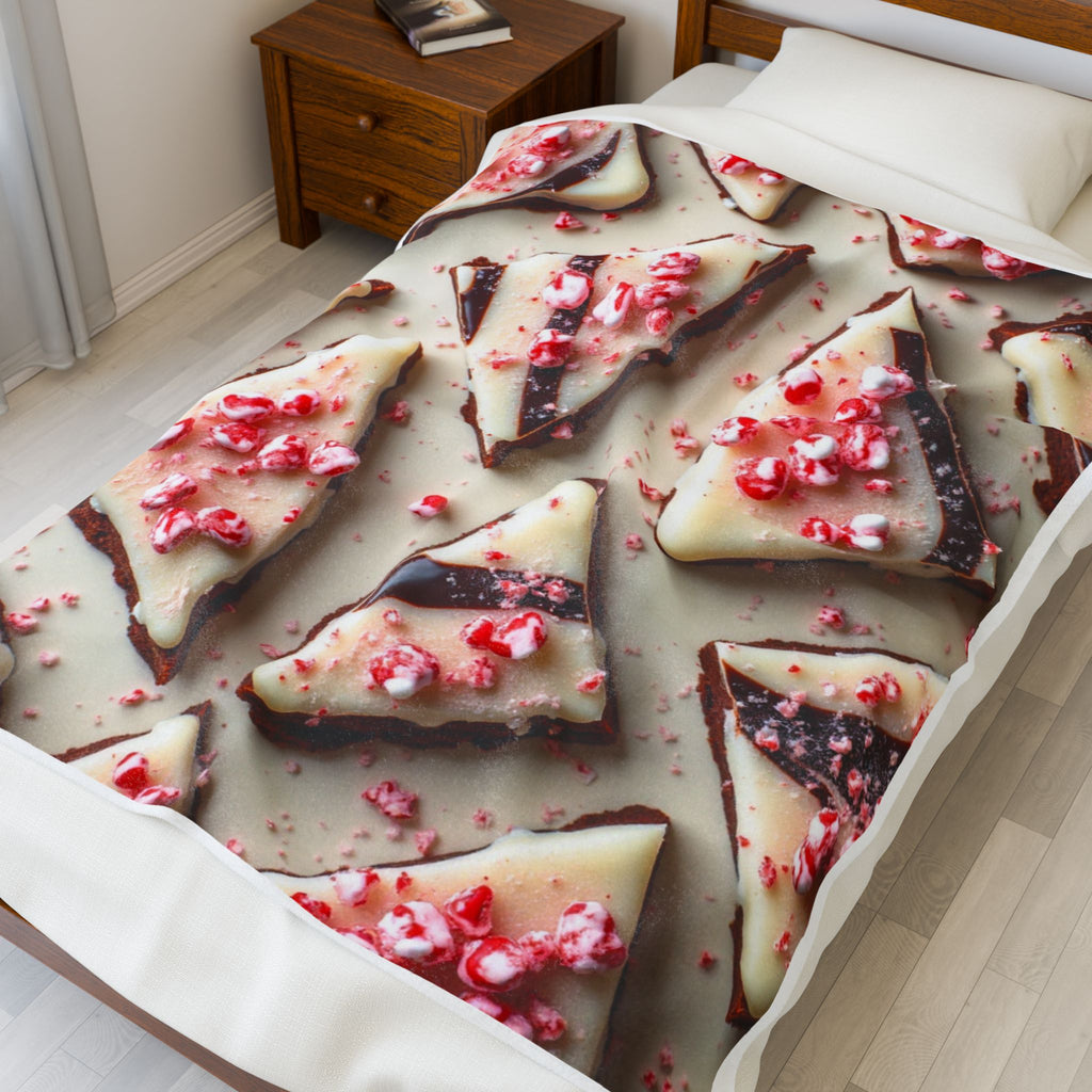 Peppermint Bark Delight Velveteen Blanket