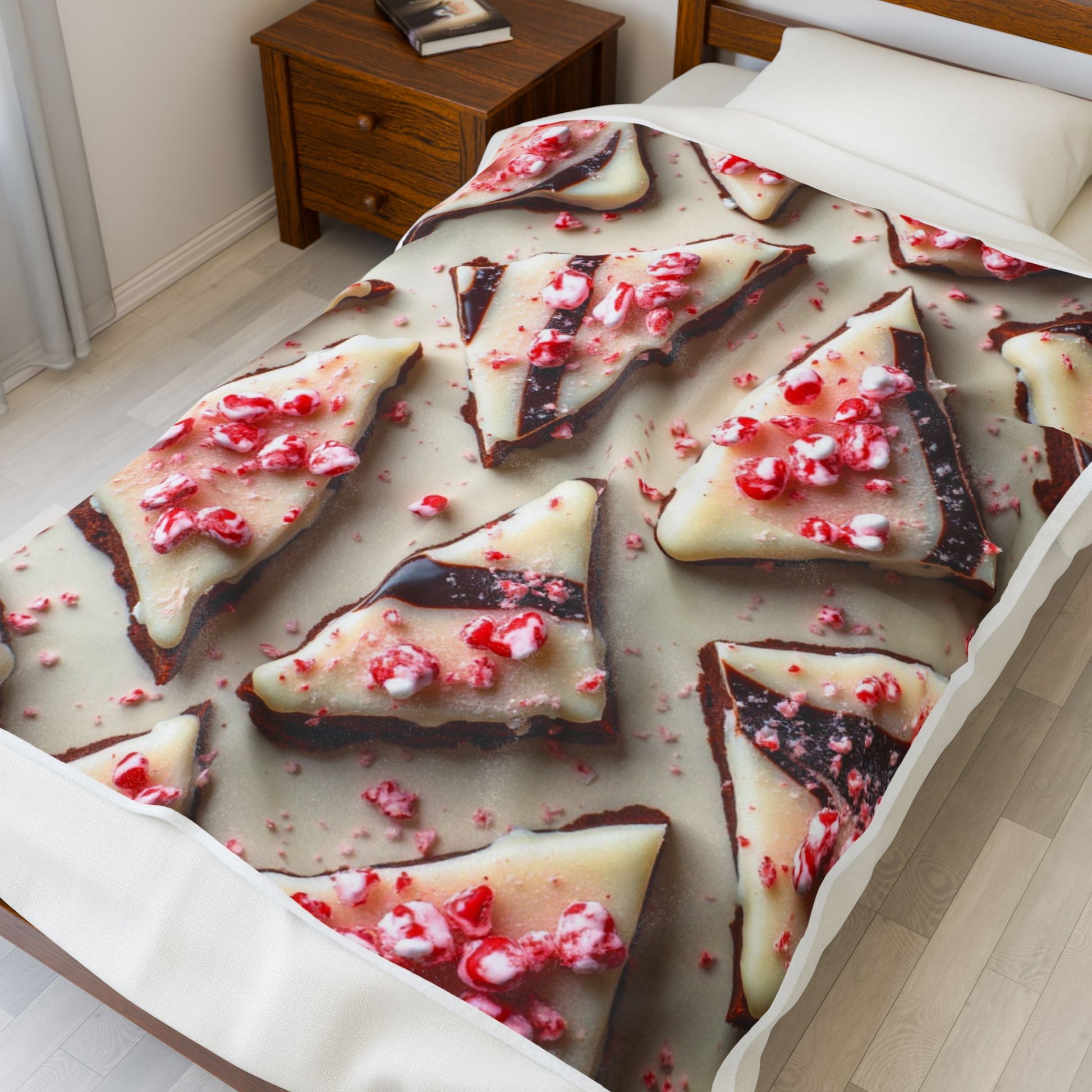 Peppermint Bark Delight Velveteen Blanket