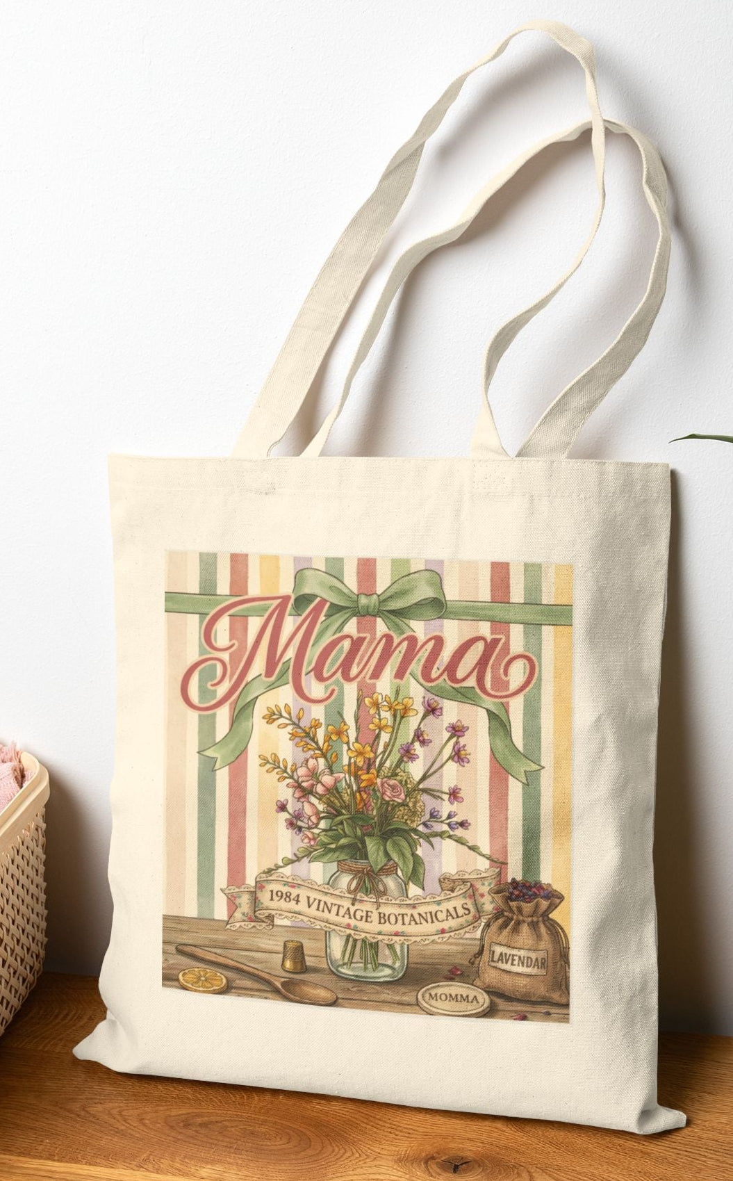 Mama Tote Bag, Cottagecore Floral Canvas Tote, Vintage Garden Mom Gift, Cute Mothers Day Gift for Her