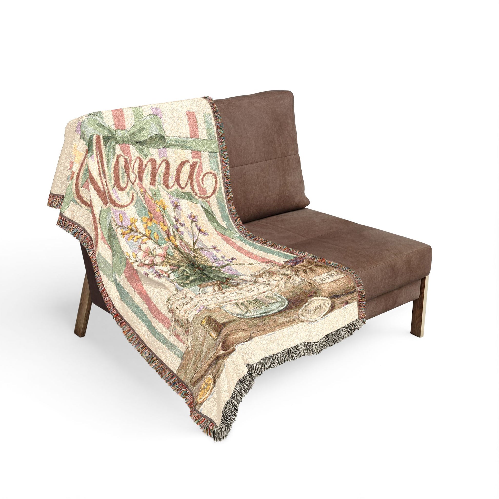 Floral Mama Woven Blanket | Cozy Cotton Throw Gift for Mom