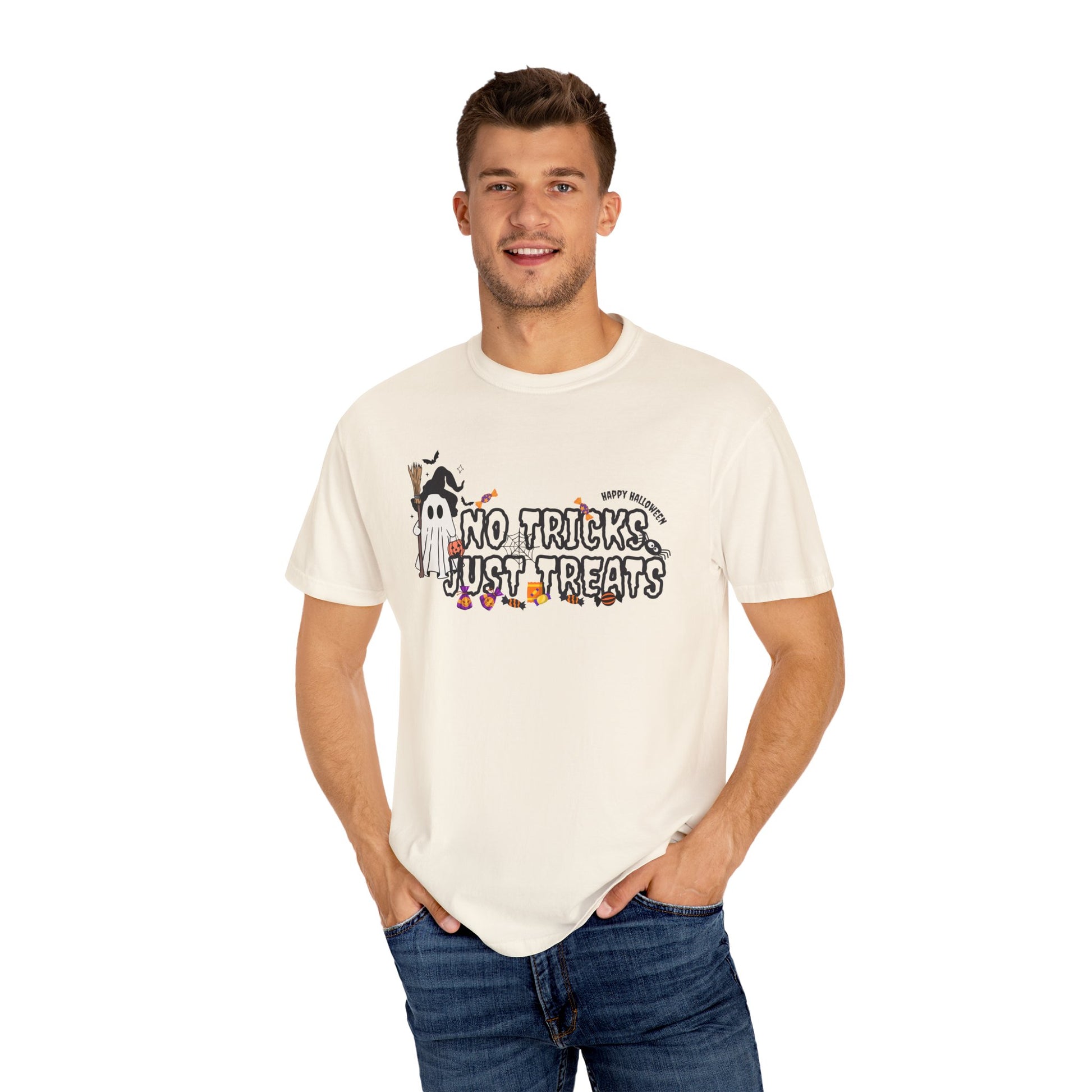 No Tricks Just Treats Halloween Garment-Dyed T-Shirt