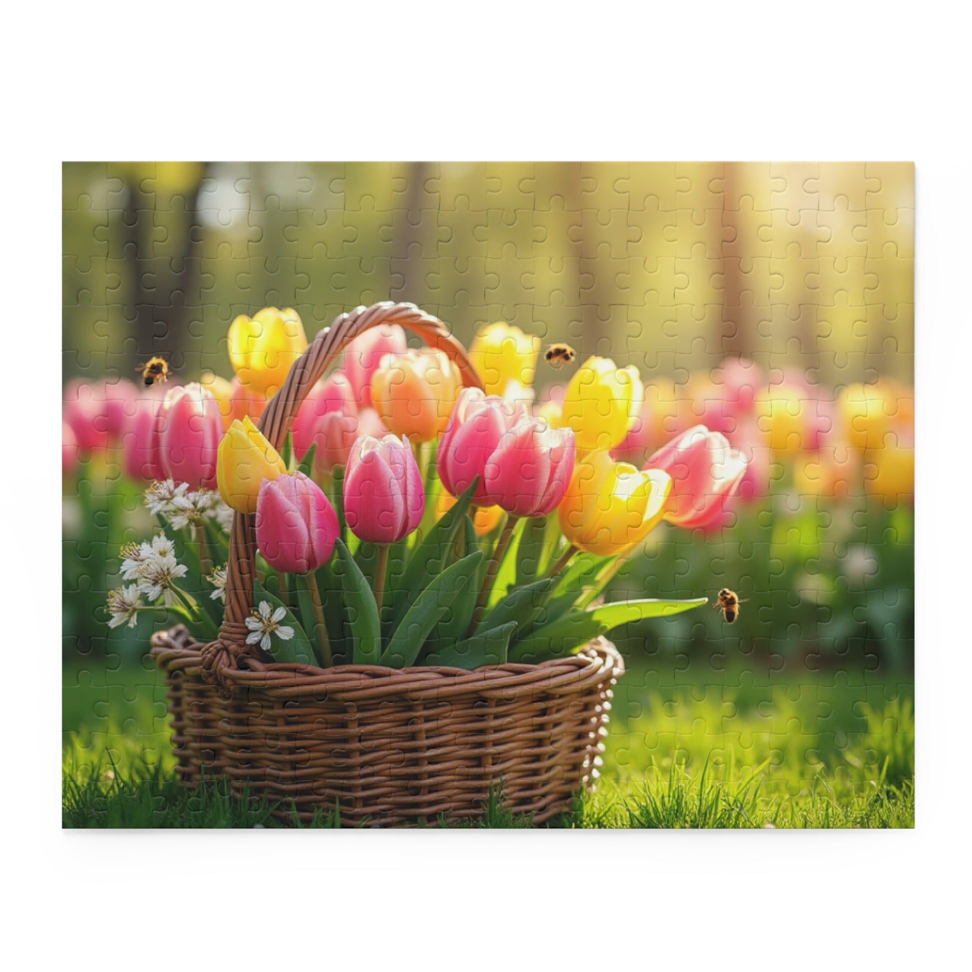 Spring Garden with Tulips and Bees 252 piece puzzle
