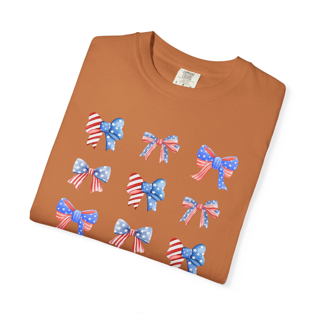 Patriotic Ribbon Bows T-Shirt — American Flag 4th of July Tee