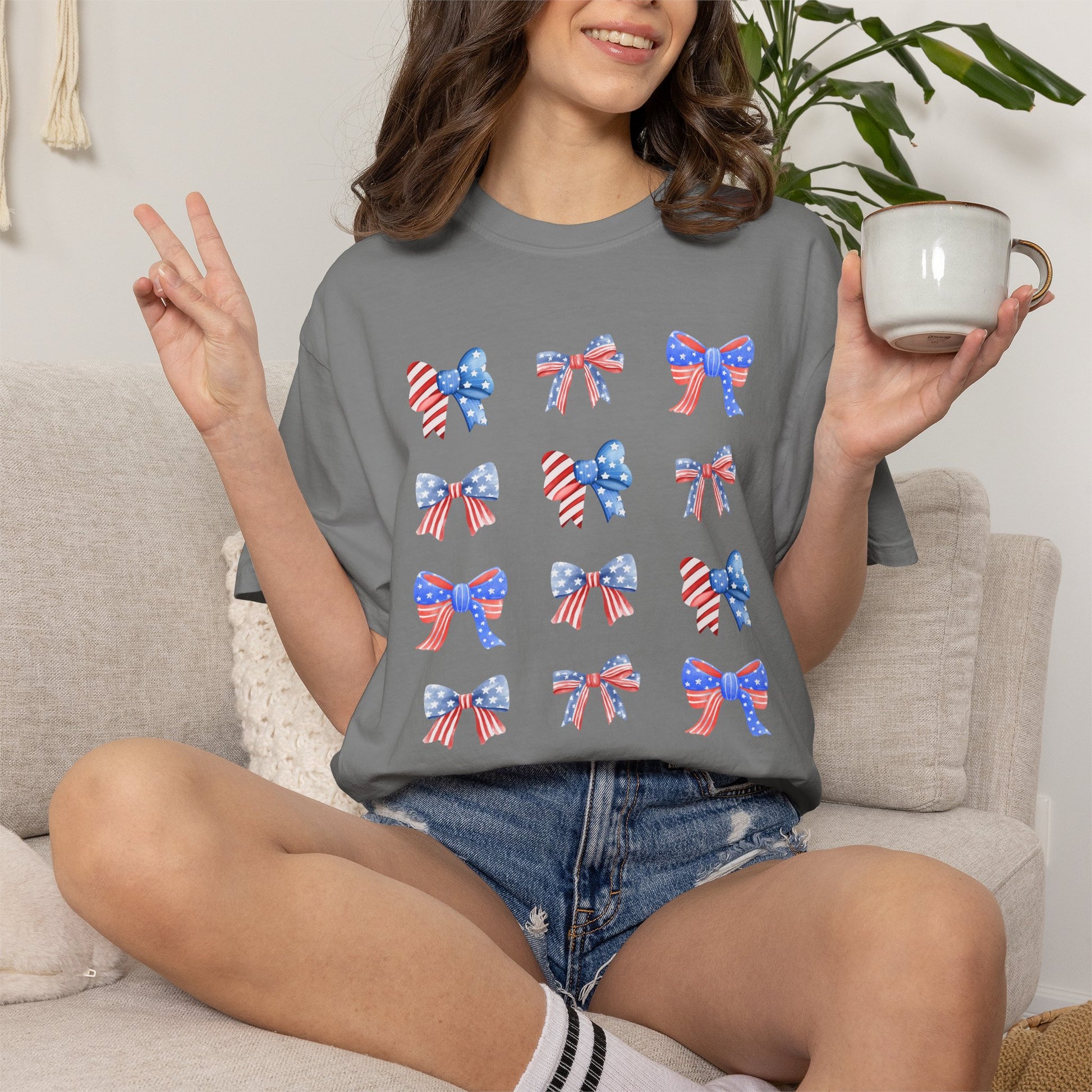 Patriotic Ribbon Bows T-Shirt — American Flag 4th of July Tee