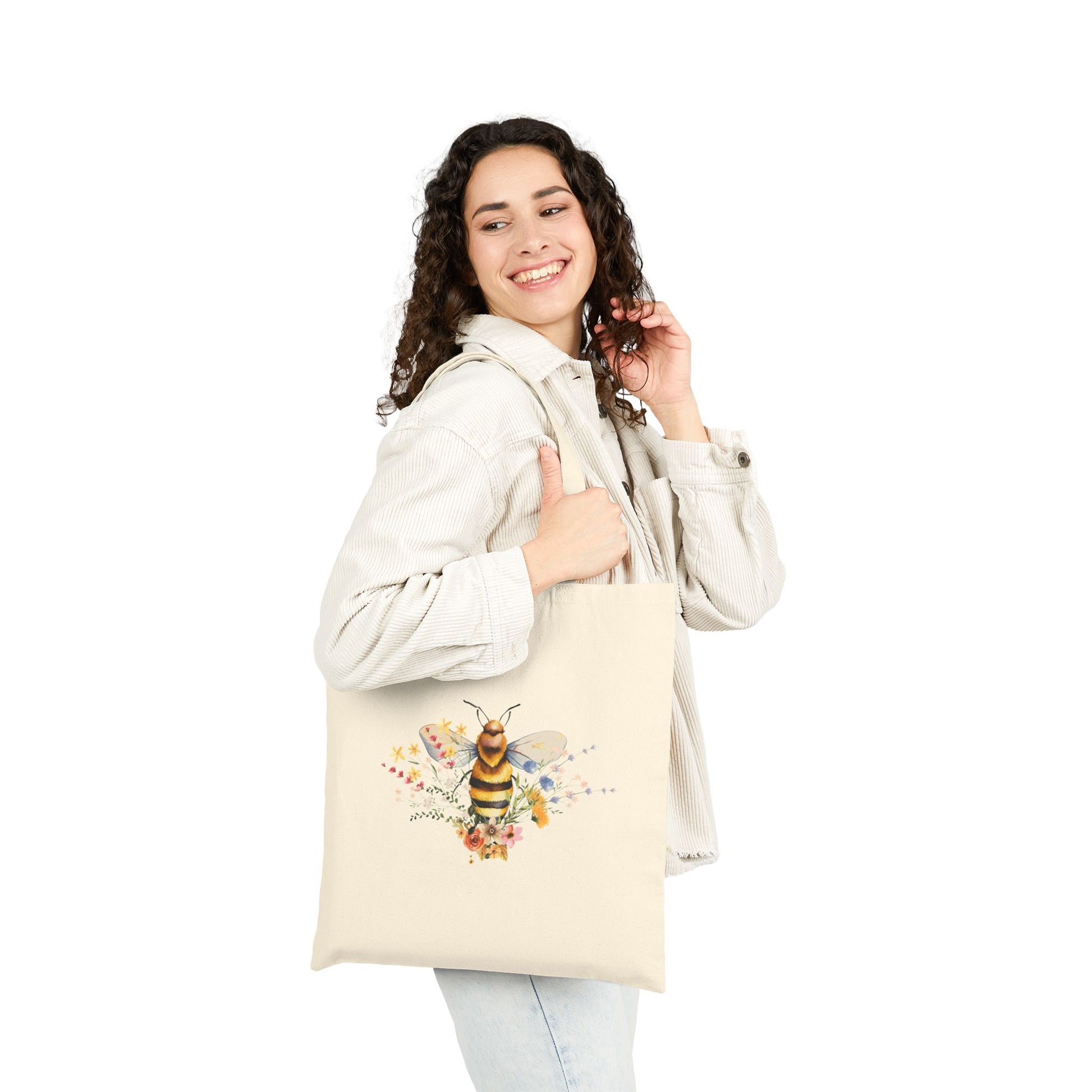 Bee Floral Tote Bag — Watercolor Bee Canvas Tote