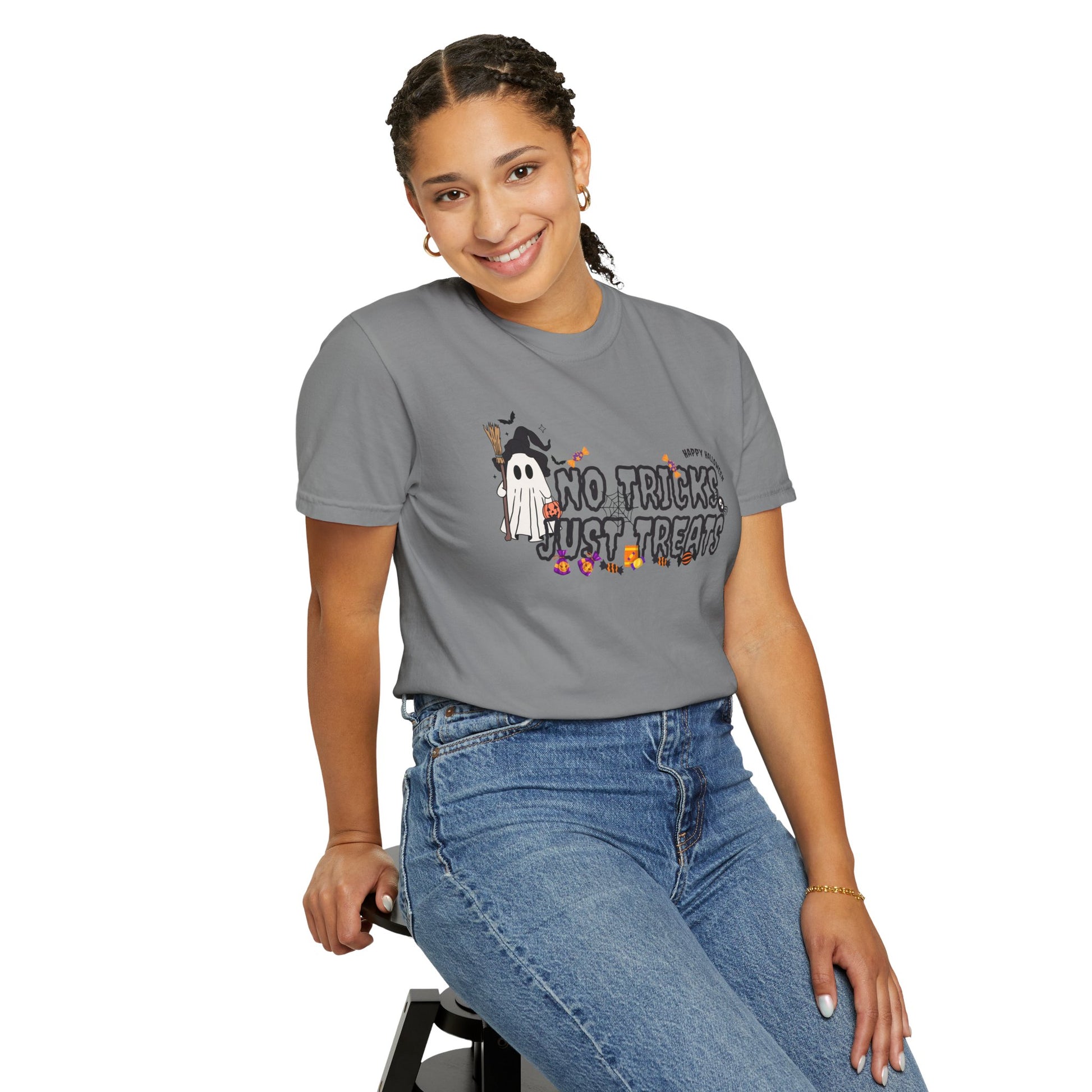 No Tricks Just Treats Halloween Garment-Dyed T-Shirt