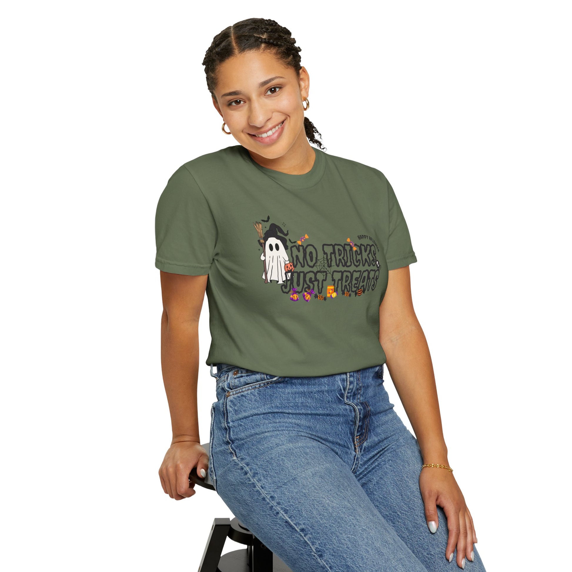 No Tricks Just Treats Halloween Garment-Dyed T-Shirt
