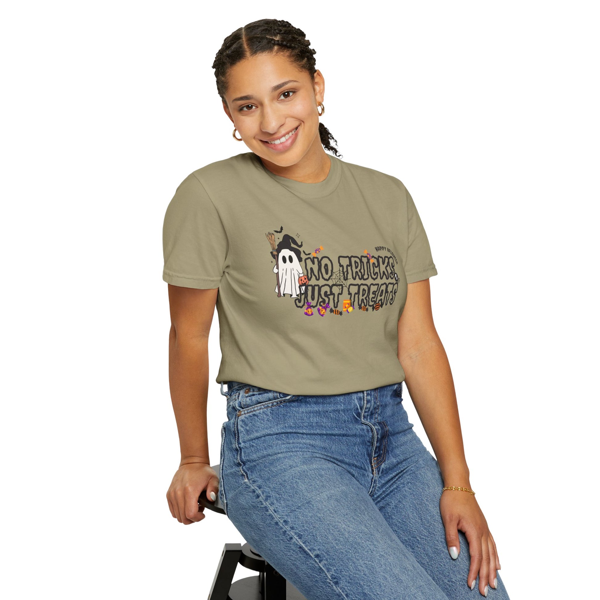 No Tricks Just Treats Halloween Garment-Dyed T-Shirt