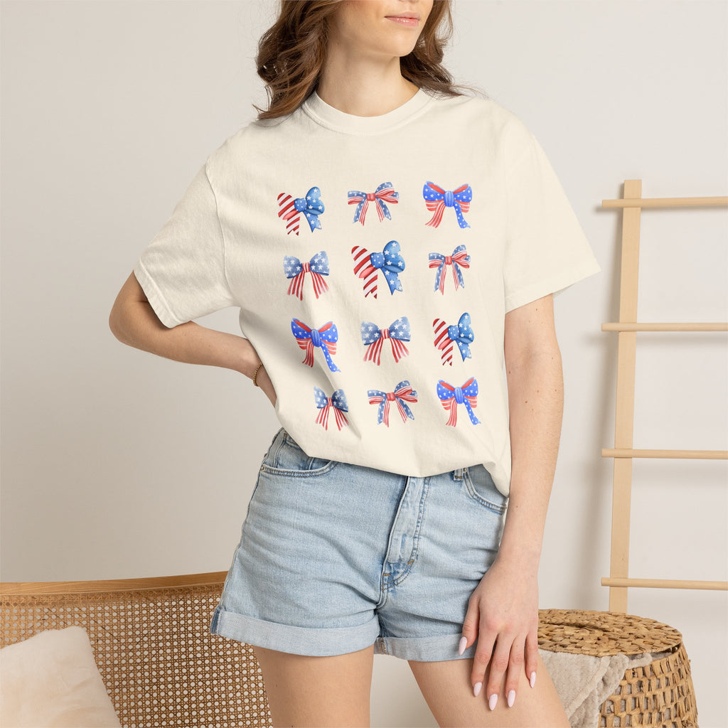 Patriotic Ribbon Bows T-Shirt — American Flag 4th of July Tee