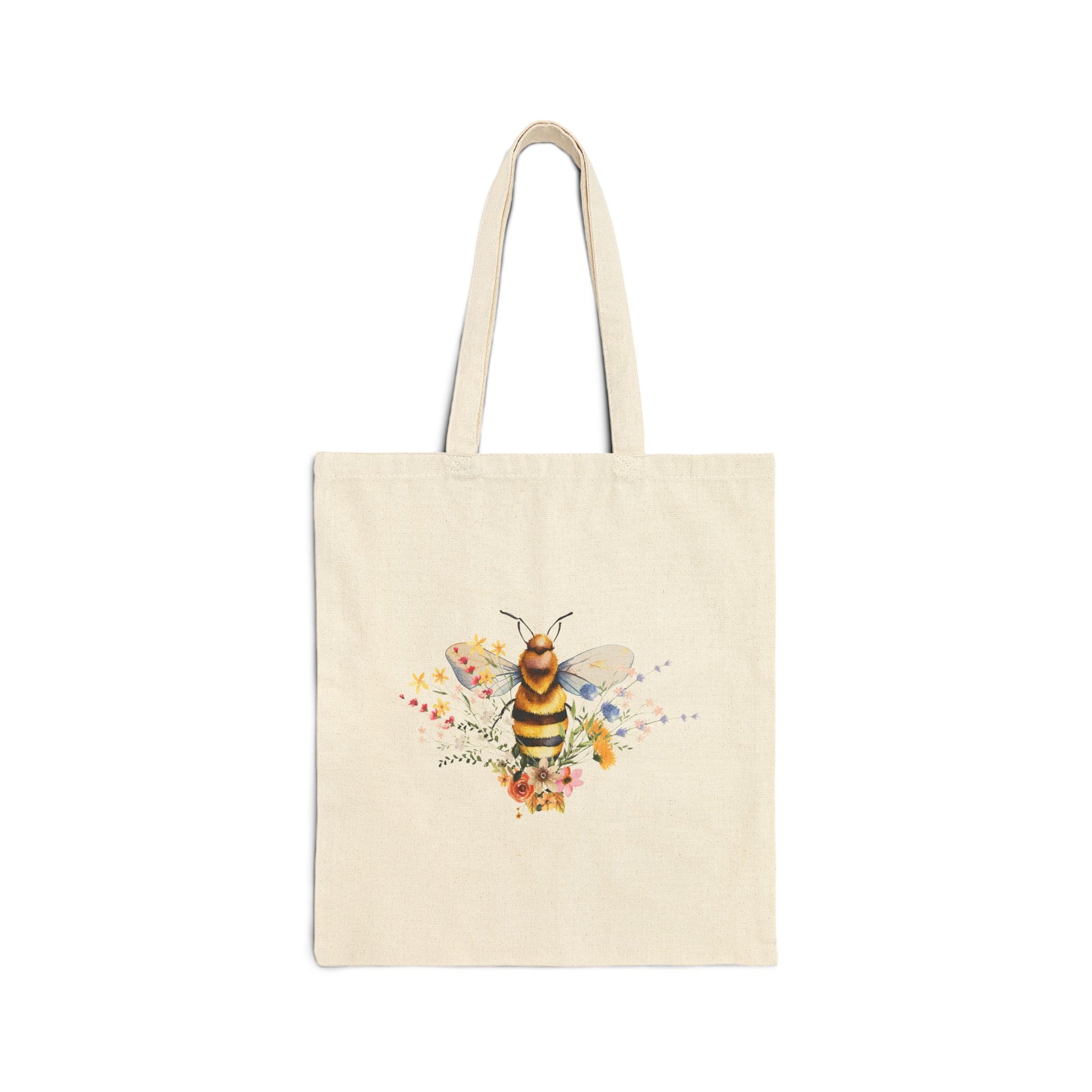 Bee Floral Tote Bag — Watercolor Bee Canvas Tote