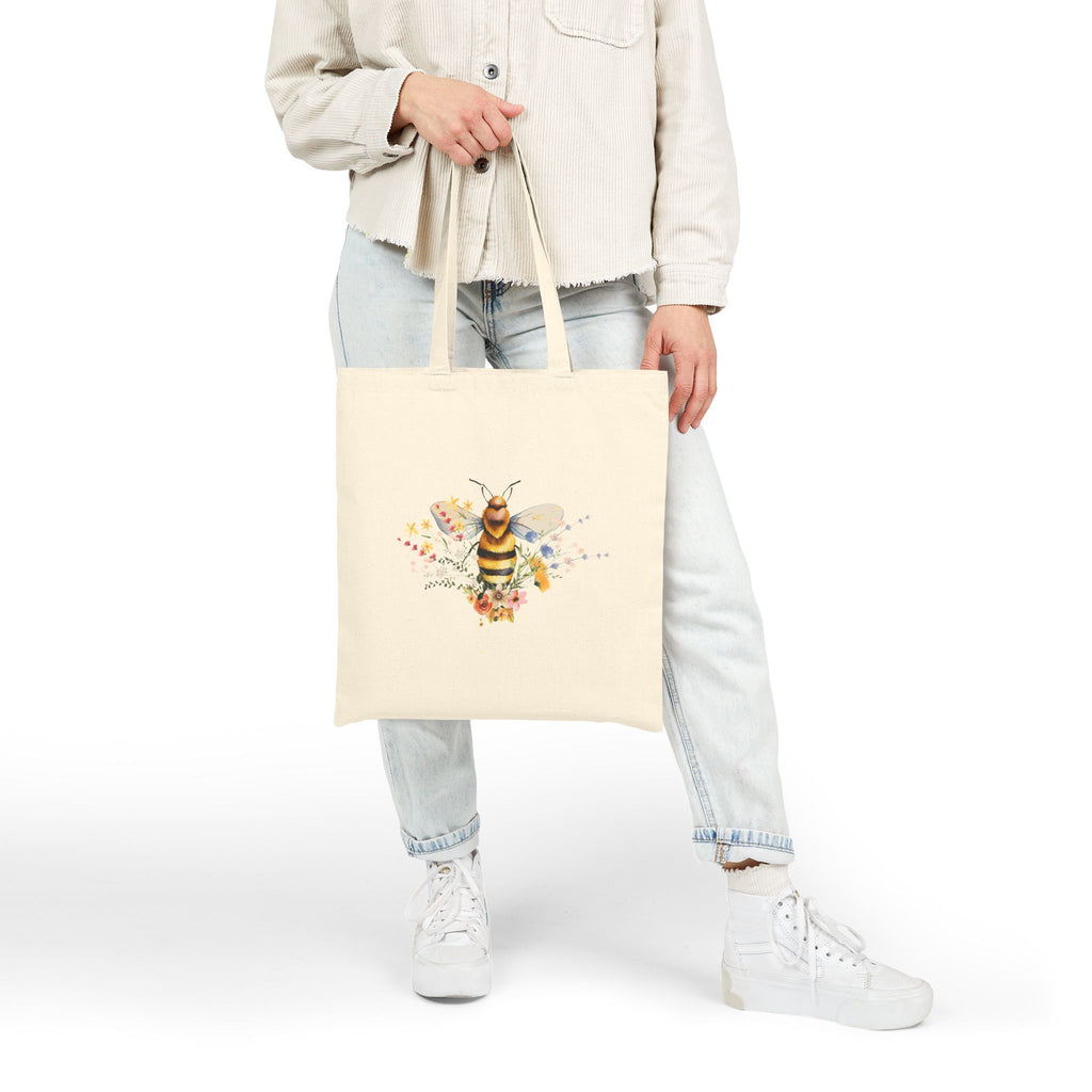 Bee Floral Tote Bag — Watercolor Bee Canvas Tote