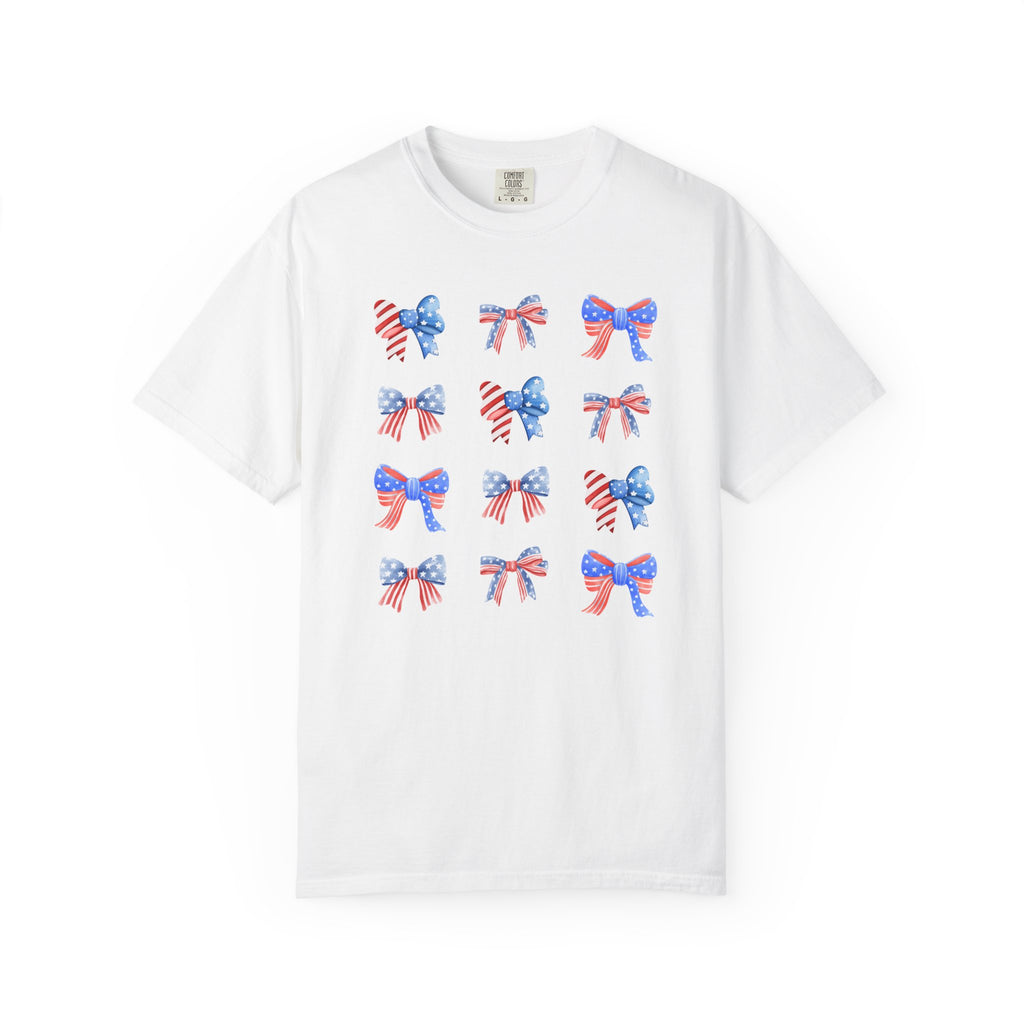Patriotic Ribbon Bows T-Shirt — American Flag 4th of July Tee