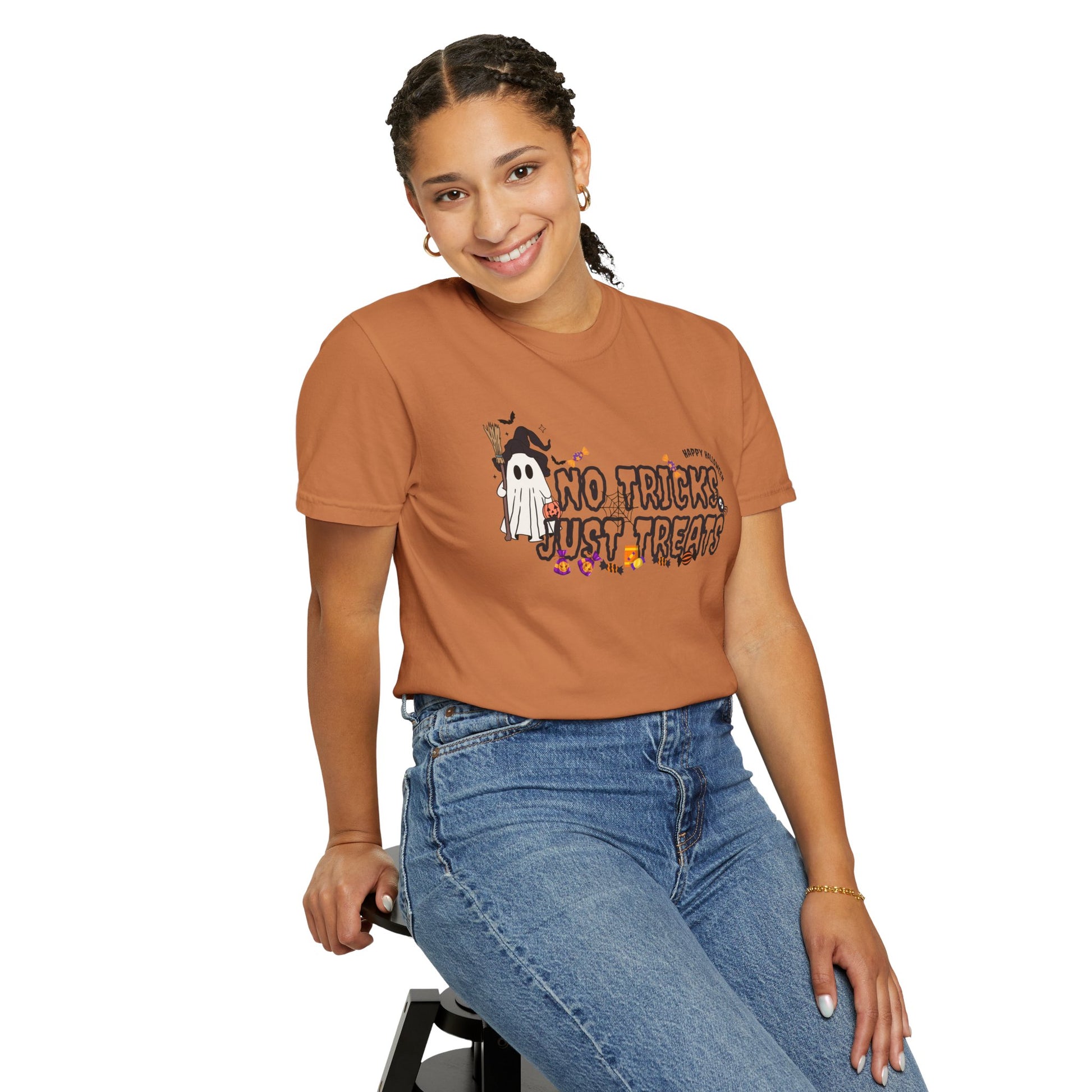 No Tricks Just Treats Halloween Garment-Dyed T-Shirt