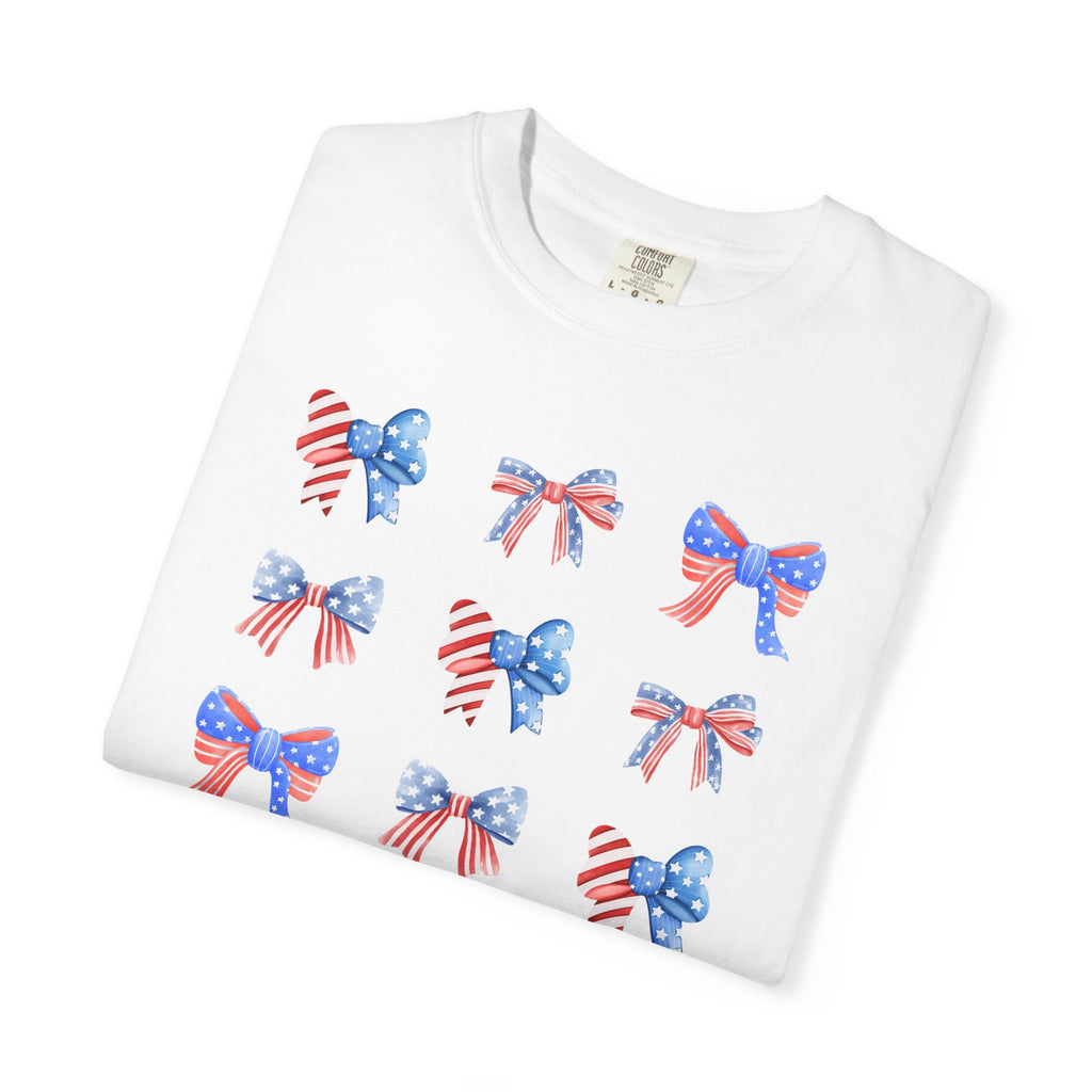 Patriotic Ribbon Bows T-Shirt — American Flag 4th of July Tee