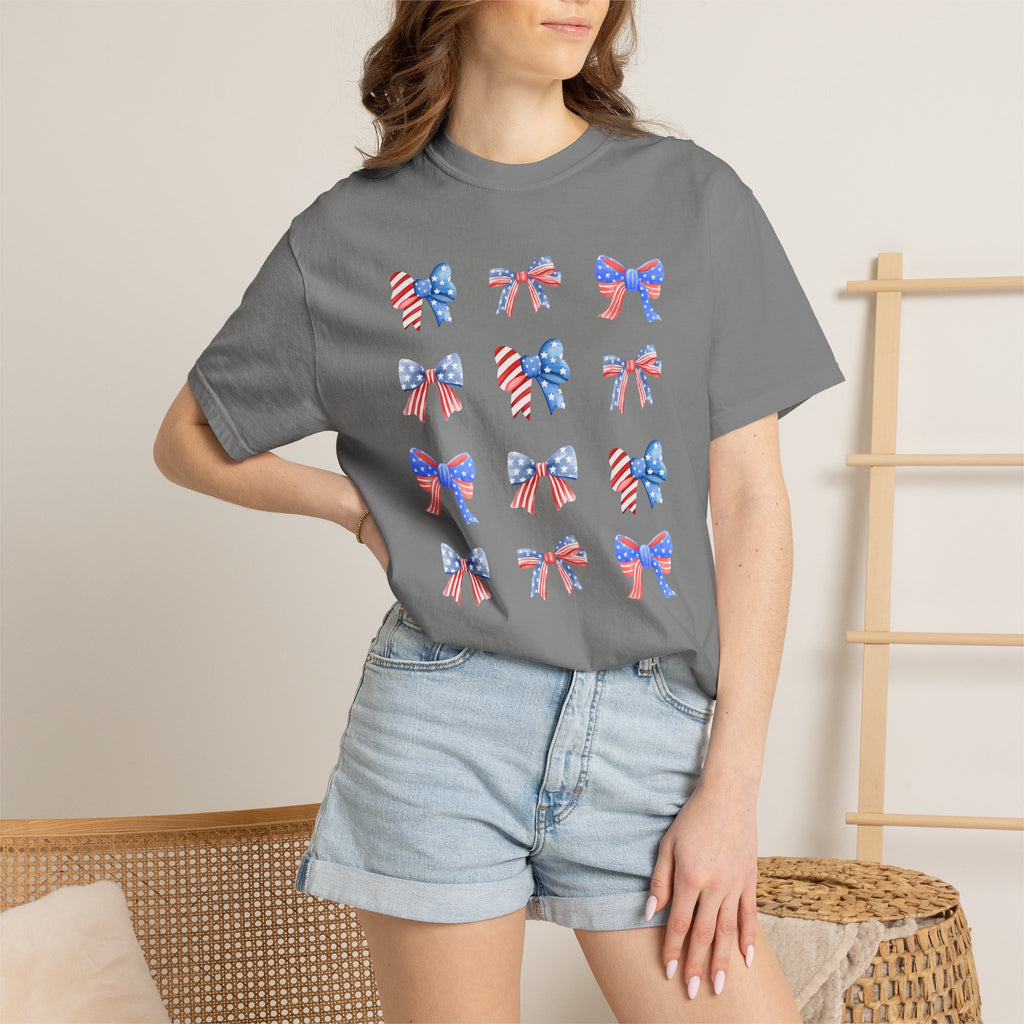 Patriotic Ribbon Bows T-Shirt — American Flag 4th of July Tee