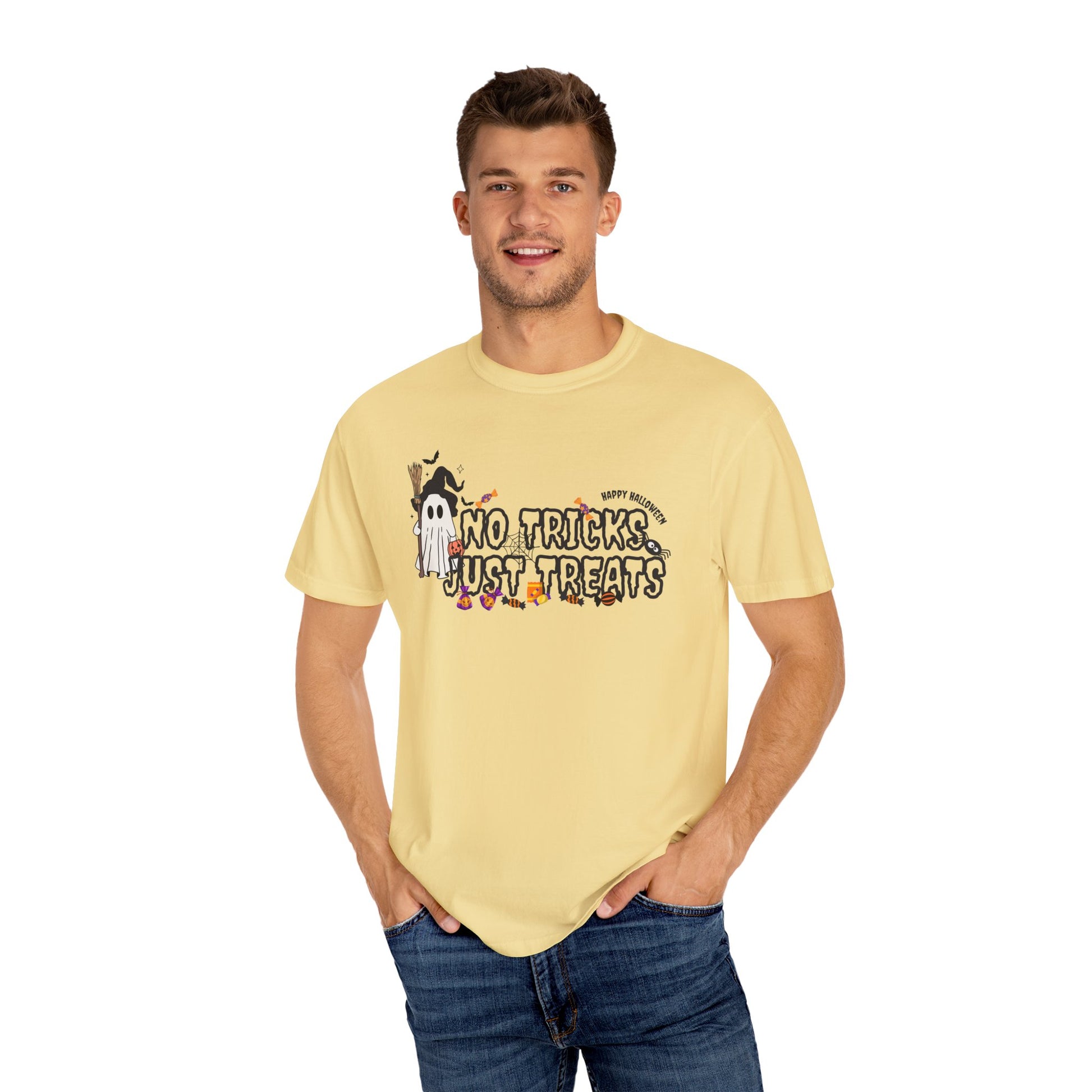 No Tricks Just Treats Halloween Garment-Dyed T-Shirt