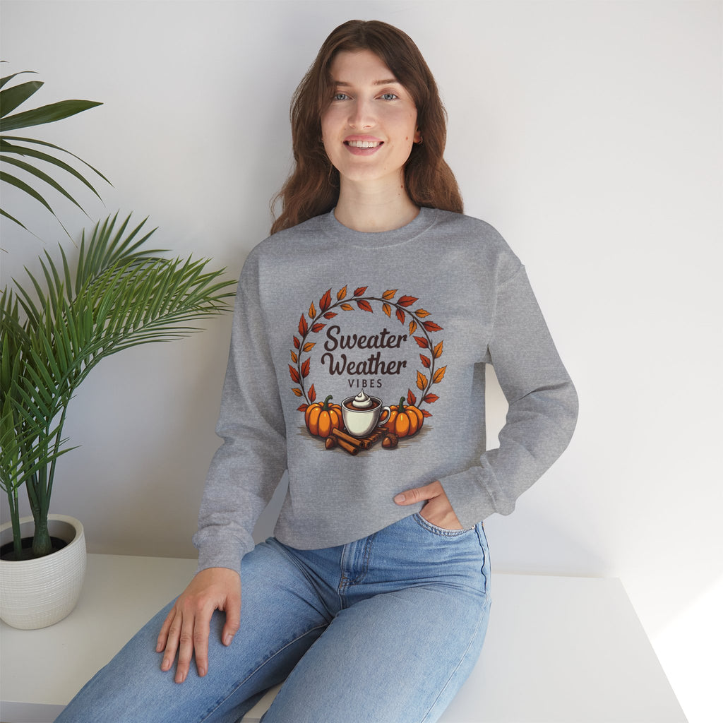 Sweater Weather Vibes, Cozy Fall Pumpkin Coffee Sweatshirt