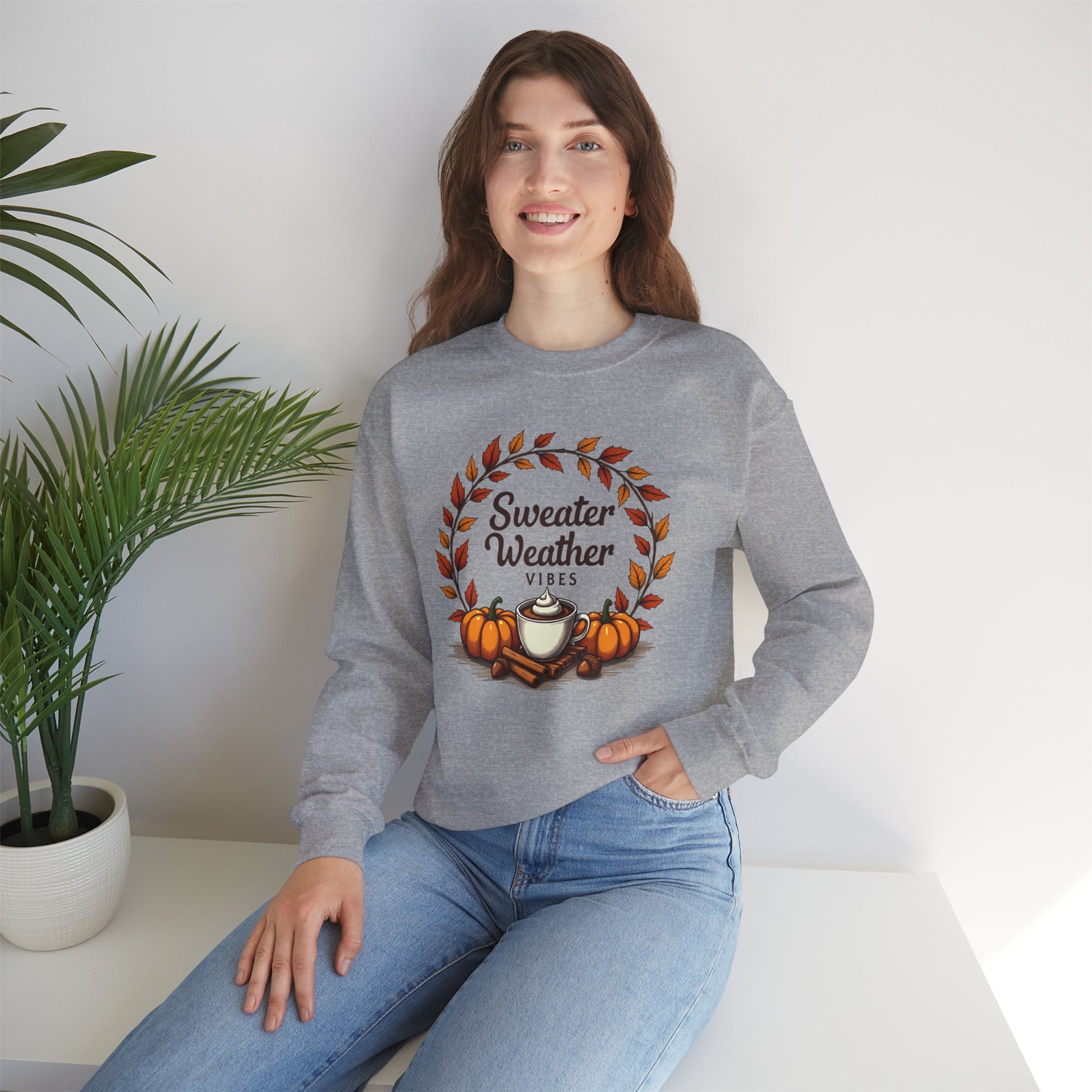 Sweater Weather Vibes, Cozy Fall Pumpkin Coffee Sweatshirt