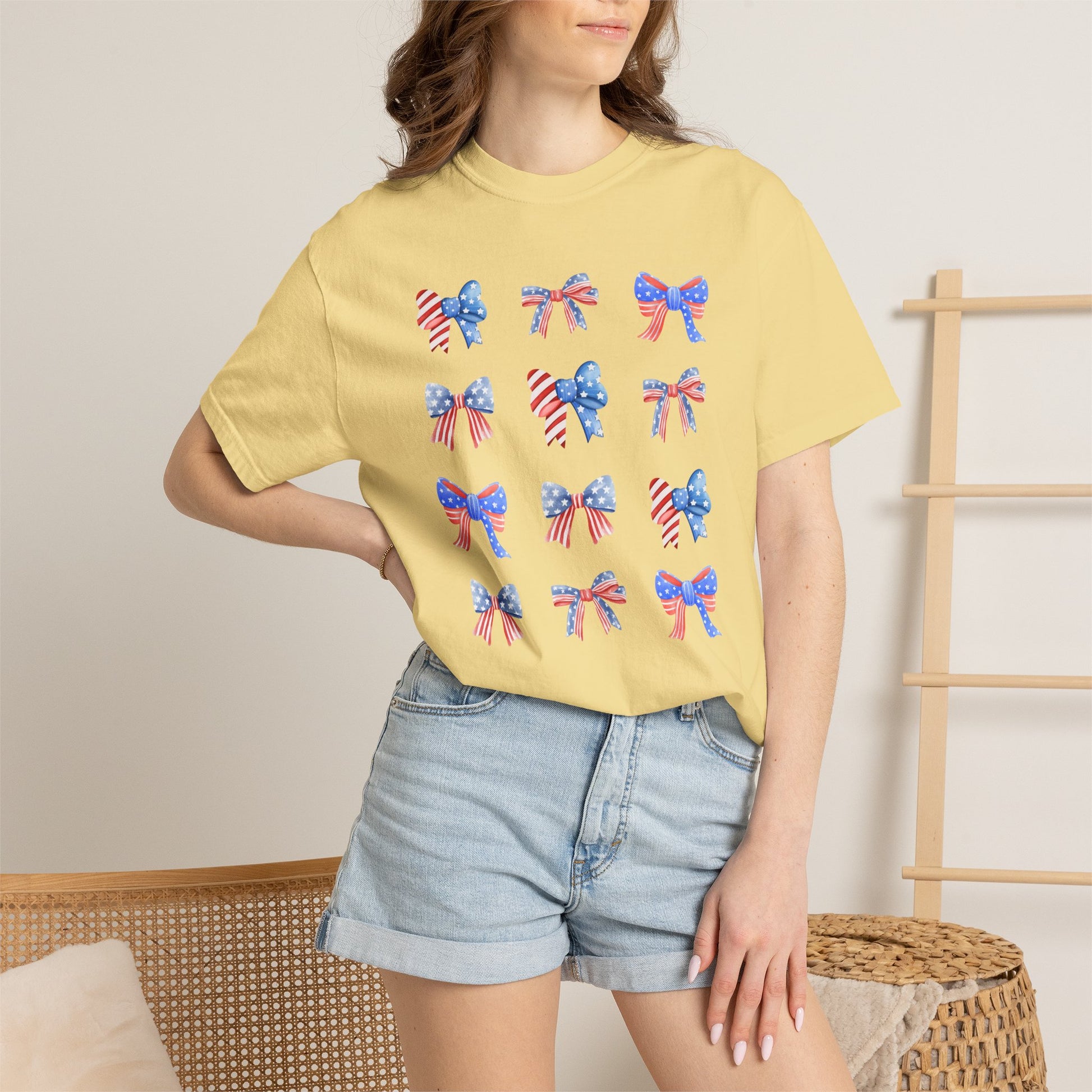 Patriotic Ribbon Bows T-Shirt — American Flag 4th of July Tee