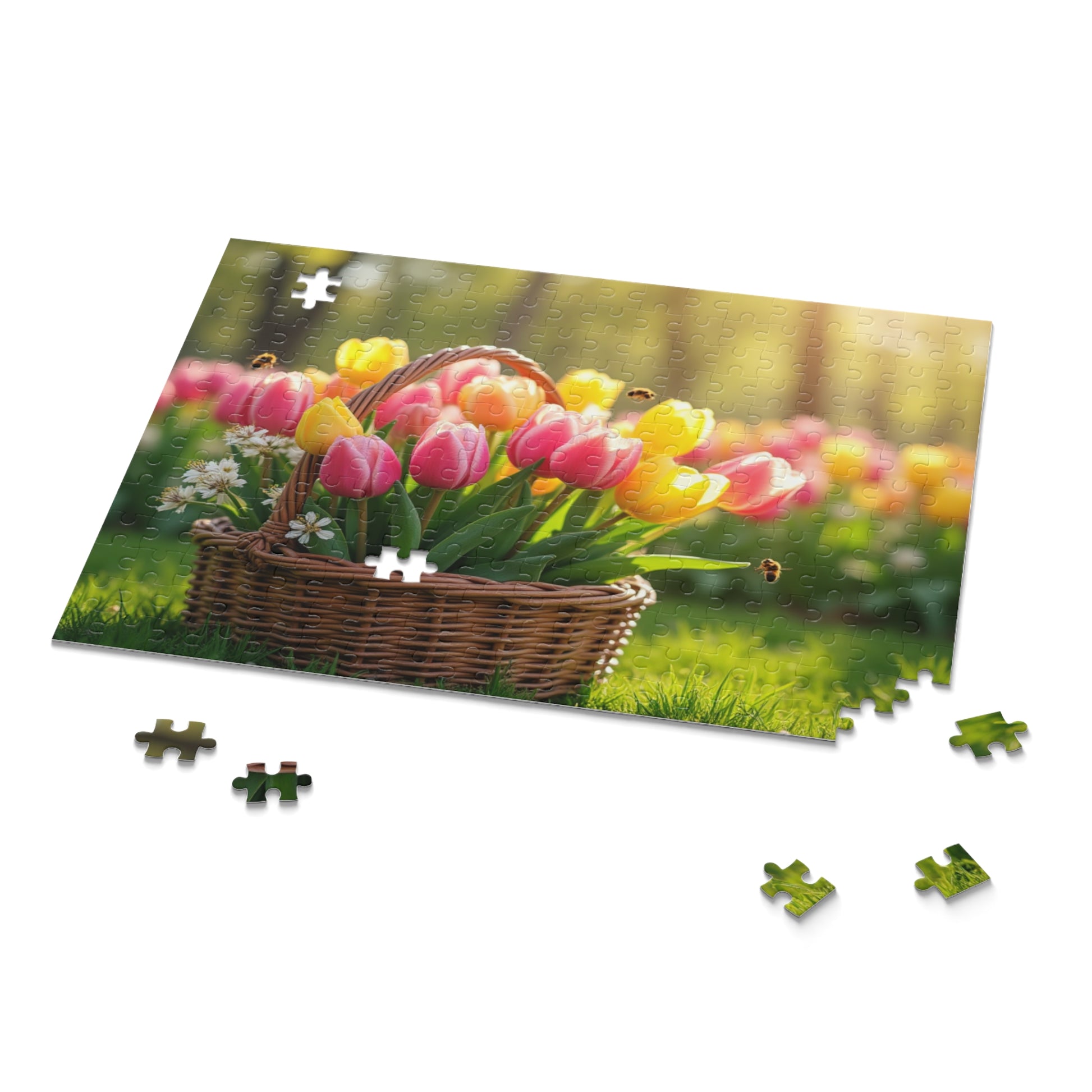 Spring Garden with Tulips and Bees 252 piece puzzle