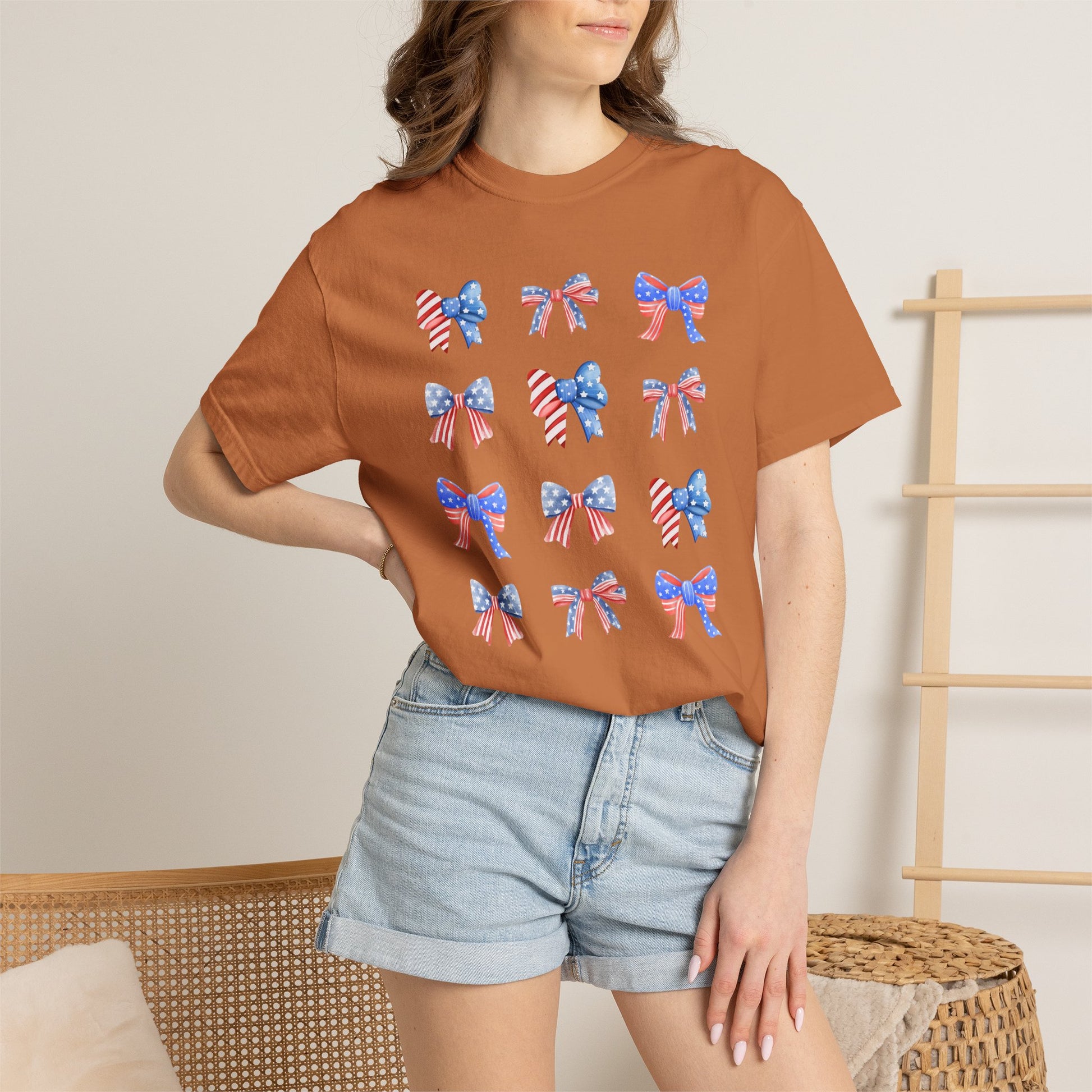 Patriotic Ribbon Bows T-Shirt — American Flag 4th of July Tee