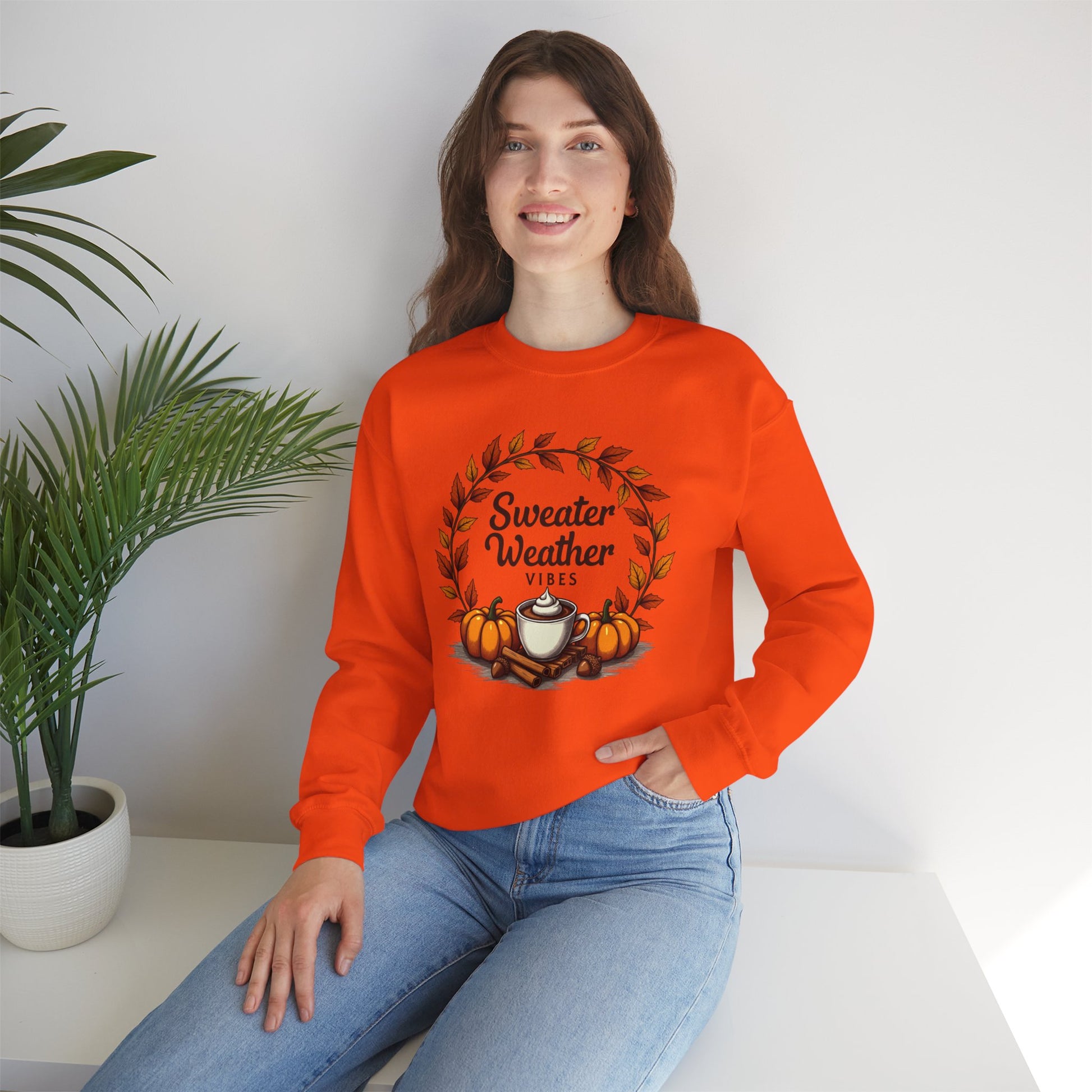 Sweater Weather Vibes, Cozy Fall Pumpkin Coffee Sweatshirt