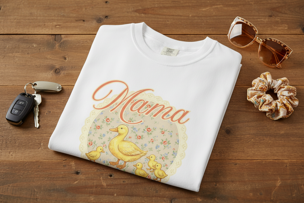 Mama Duck Floral T-Shirt – Cute Mother’s Day Tee with Ducklings