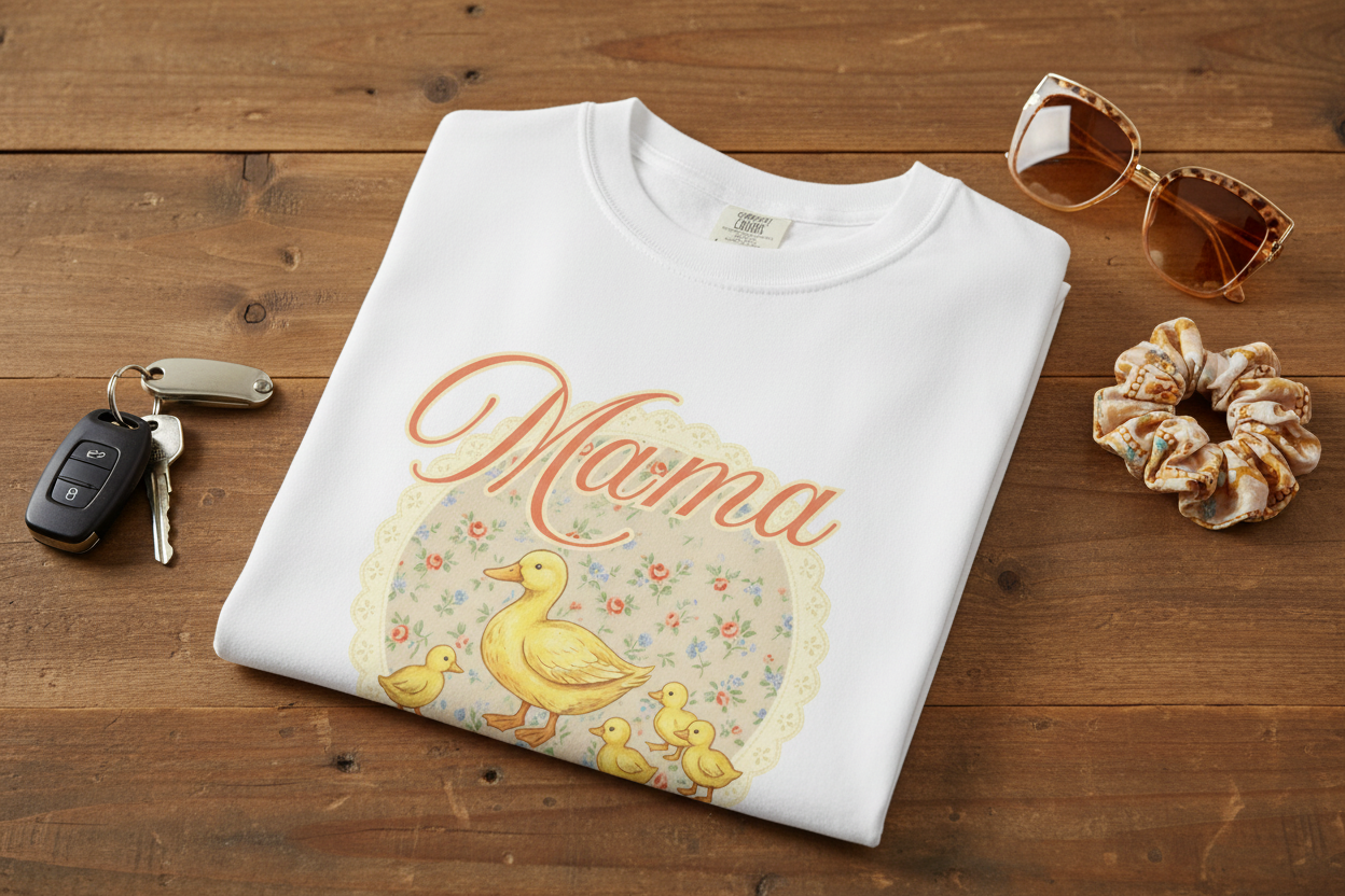 Mama Duck Floral T-Shirt – Cute Mother’s Day Tee with Ducklings