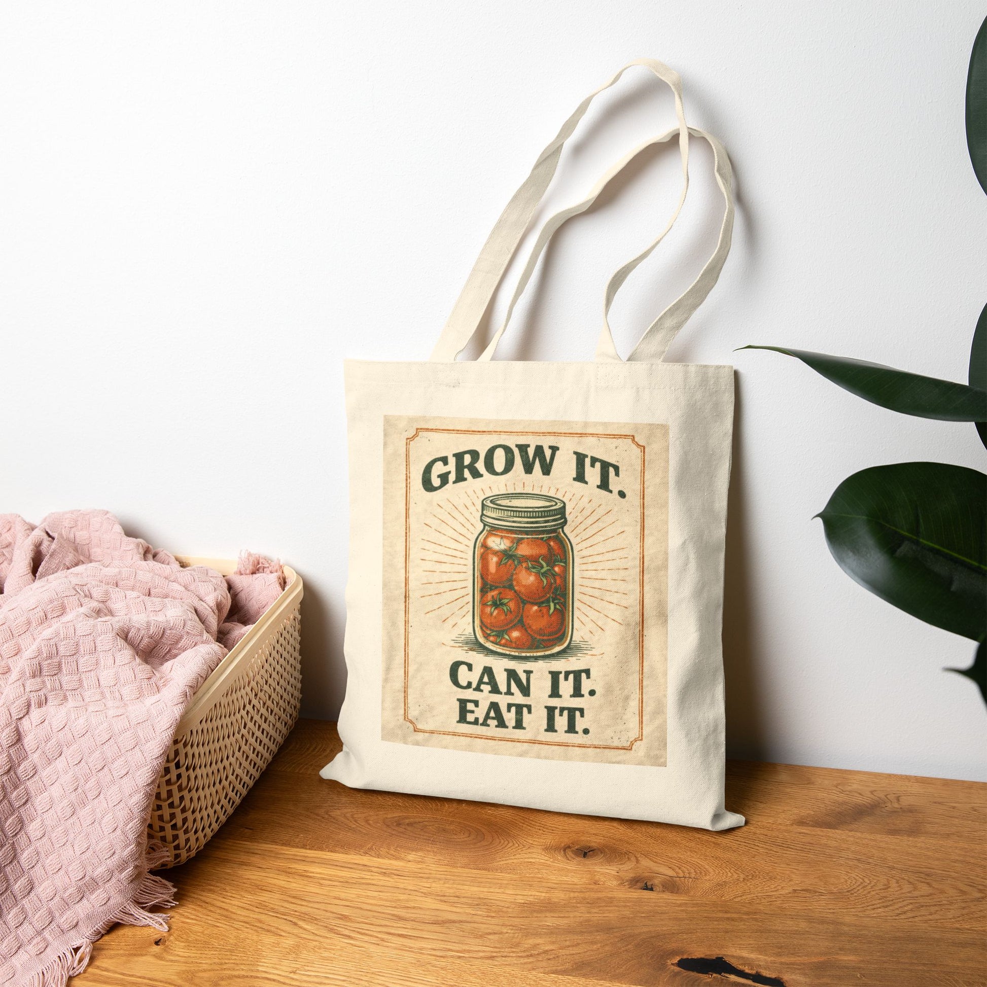 Grow It. Can It. Eat It. Canvas Tote - Gardening & Canning Market Bag