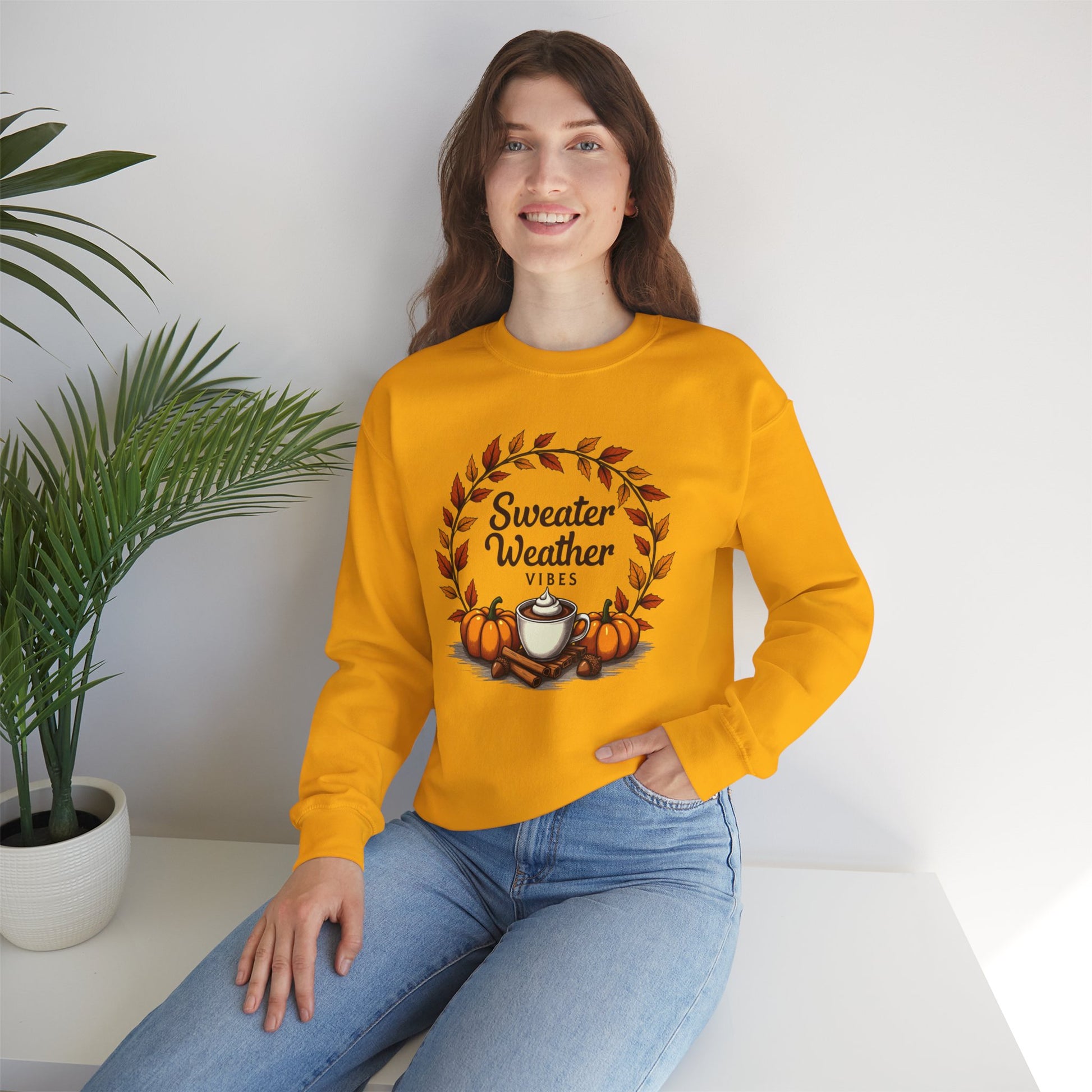 Sweater Weather Vibes, Cozy Fall Pumpkin Coffee Sweatshirt
