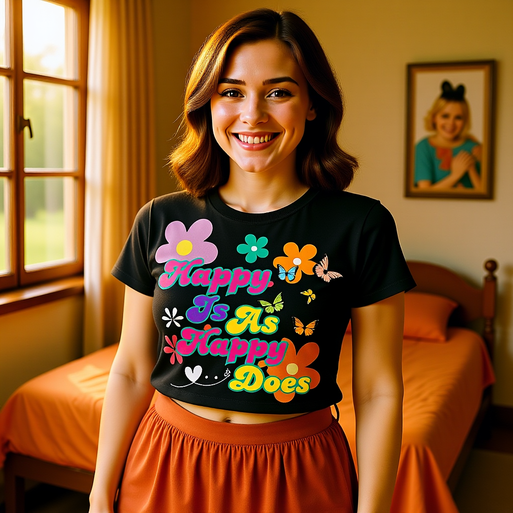 Happy Is As Happy Does Crop Tee | Floral Design, Women's Casual Top, Spring/Summer Apparel, Cute Gift, Festival Wear