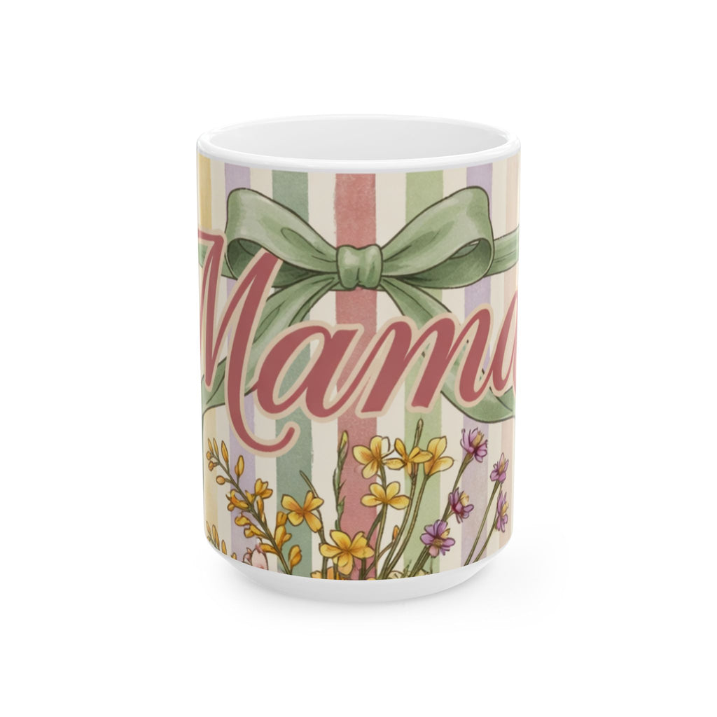 Mama Floral Vintage Striped Ceramic Mug 15oz