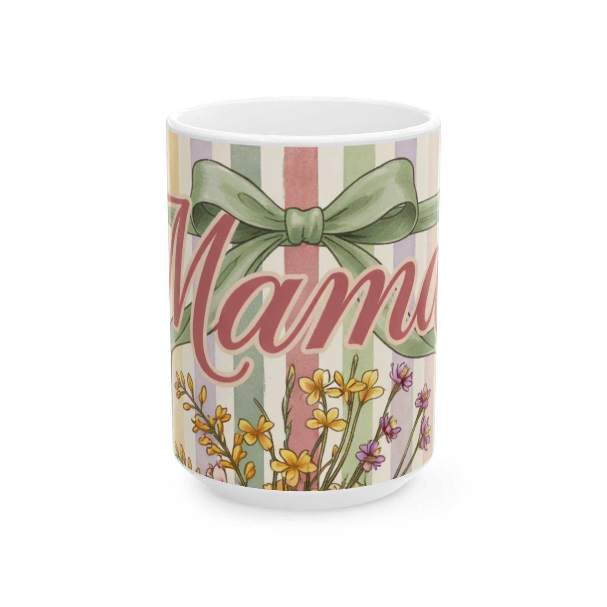 Mama Floral Vintage Striped Ceramic Mug 15oz