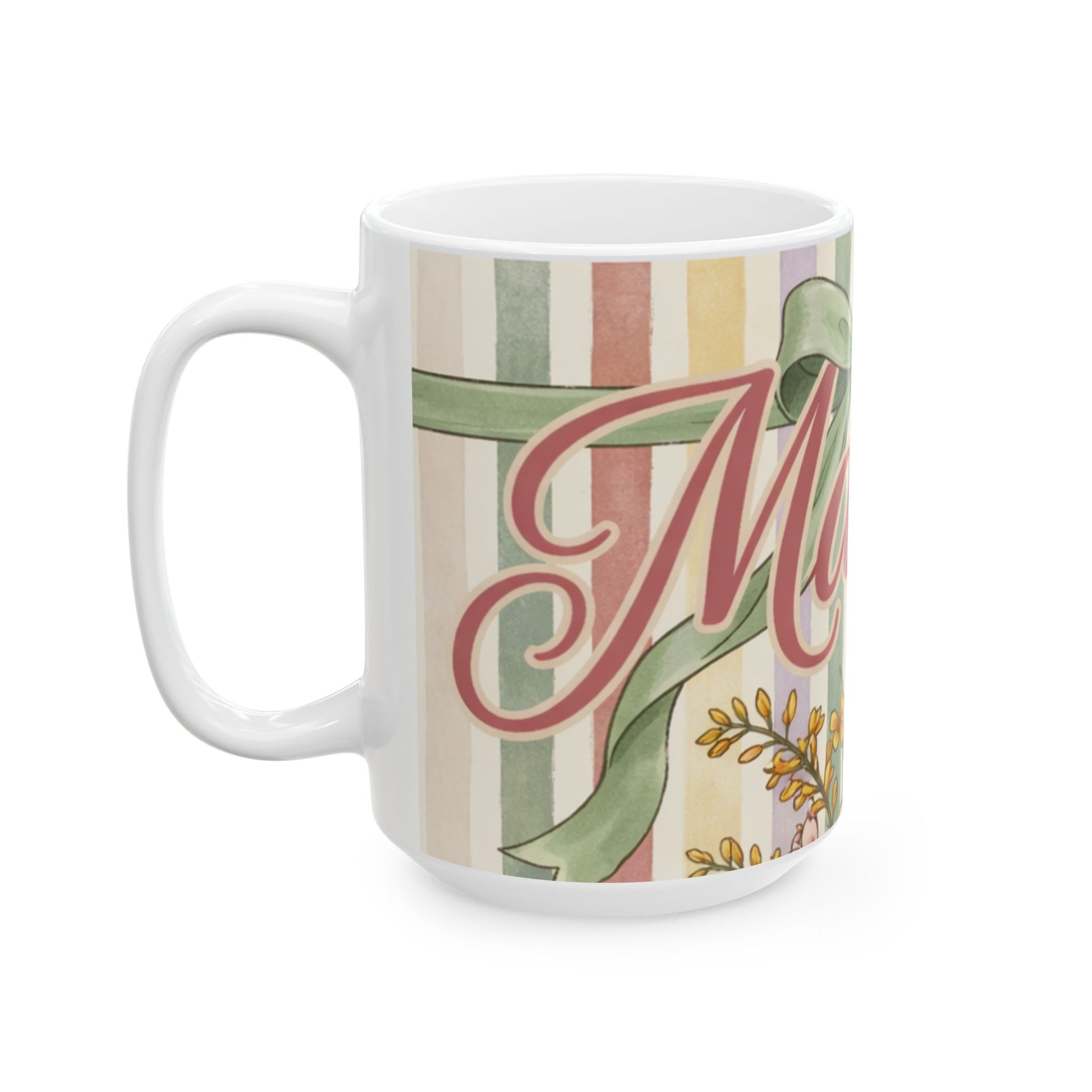 Mama Floral Vintage Striped Ceramic Mug 15oz
