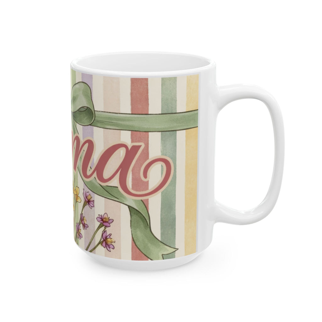 Mama Floral Vintage Striped Ceramic Mug 15oz