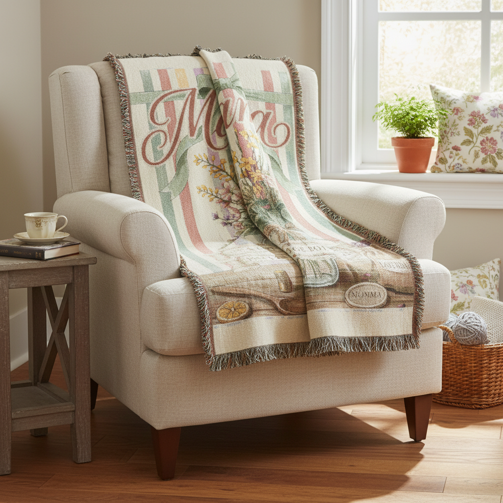 Floral Mama Woven Blanket | Cozy Cotton Throw Gift for Mom