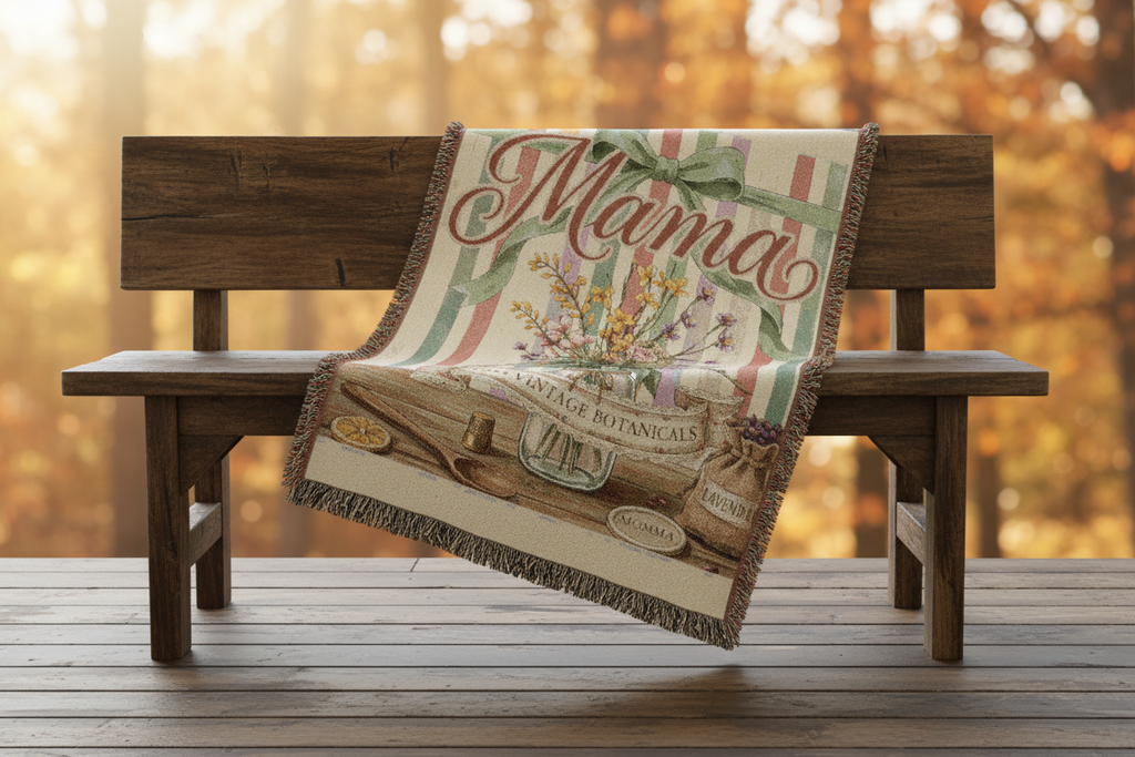 Floral Mama Woven Blanket | Cozy Cotton Throw Gift for Mom