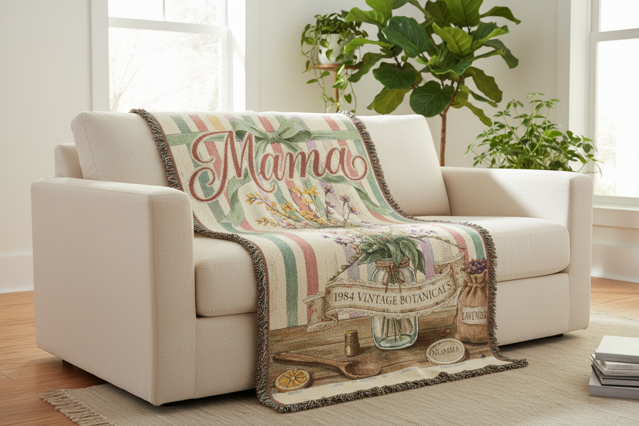 Floral Mama Woven Blanket | Cozy Cotton Throw Gift for Mom
