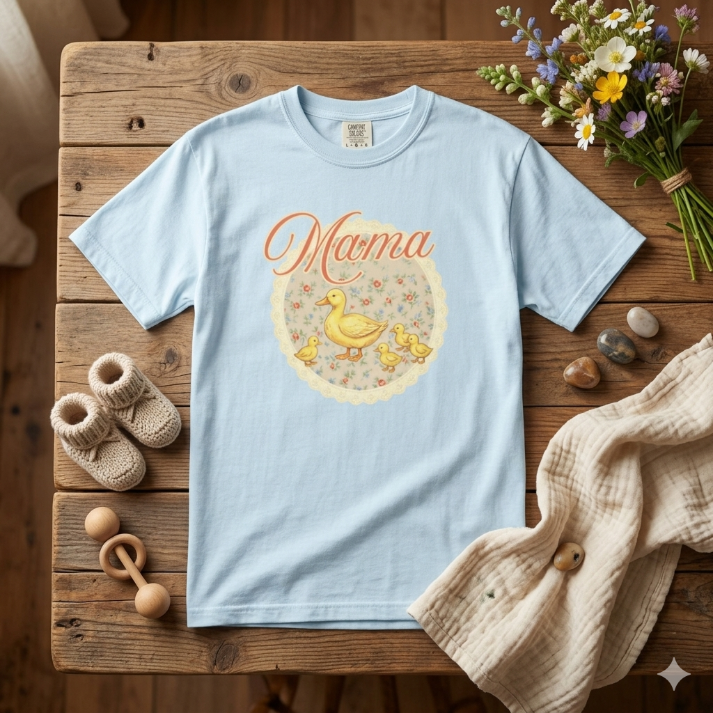 Mama Duck Floral T-Shirt – Cute Mother’s Day Tee with Ducklings