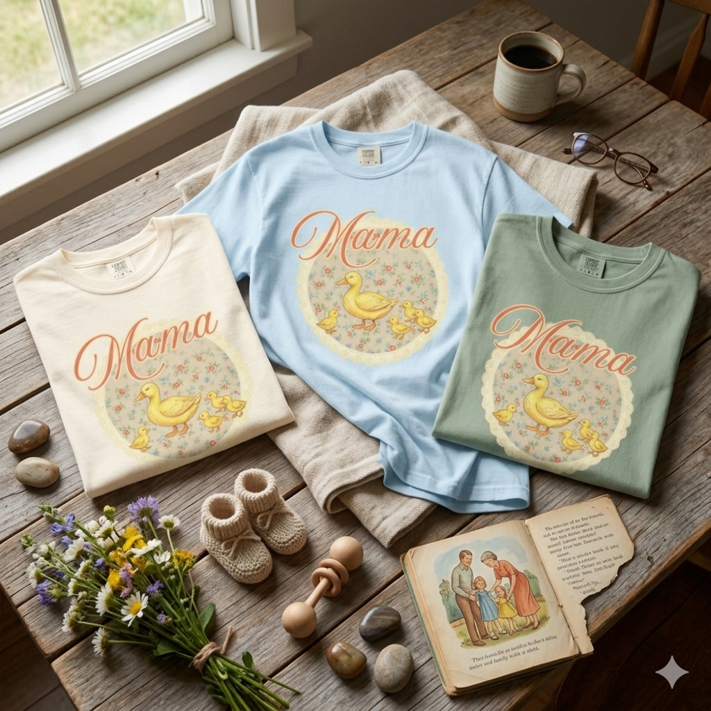 Mama Duck Floral T-Shirt – Cute Mother’s Day Tee with Ducklings